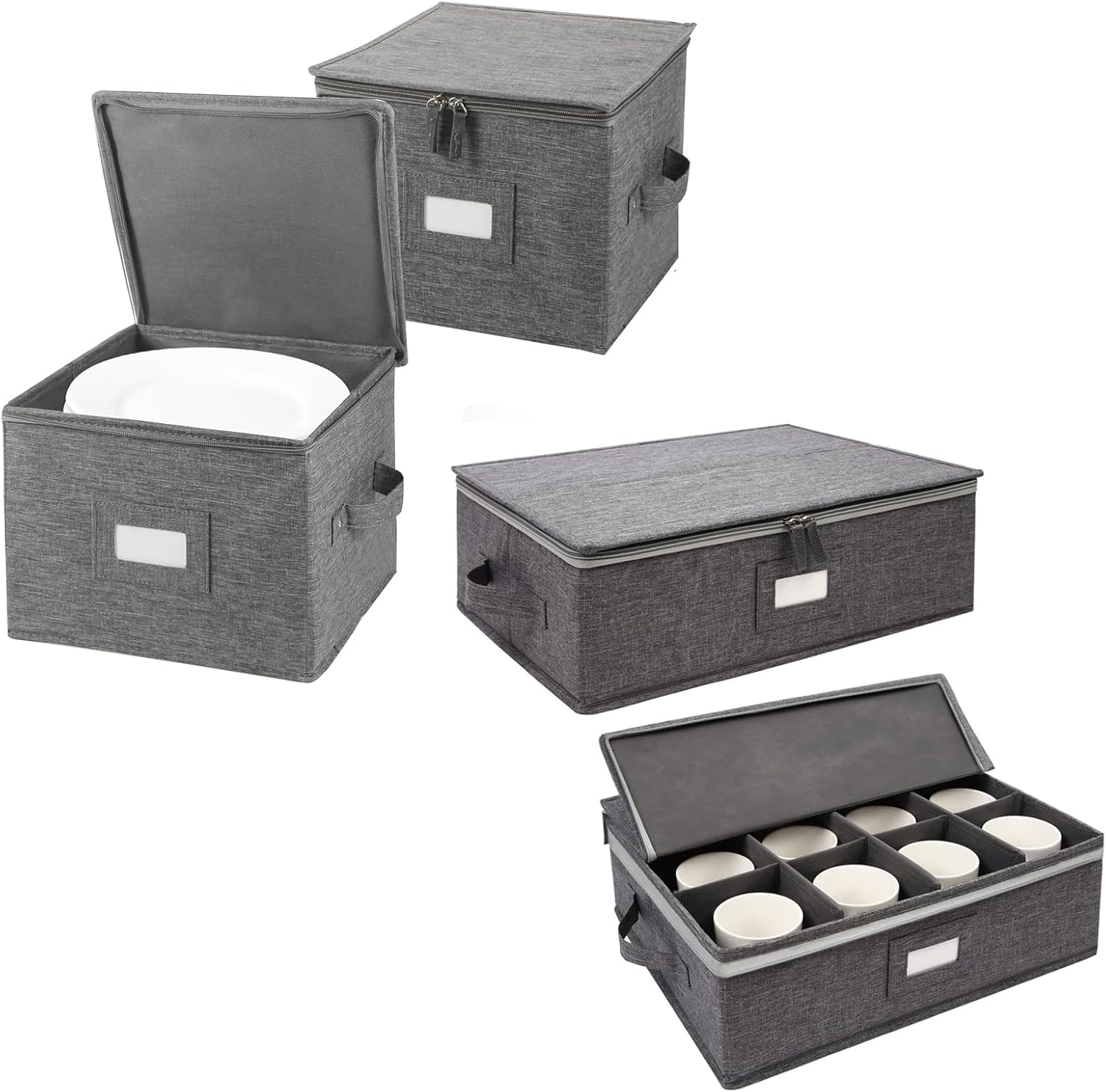 popoly 7" Saucer Storage Case 2 Pack, China Storage Container with 24 Felt Dividers