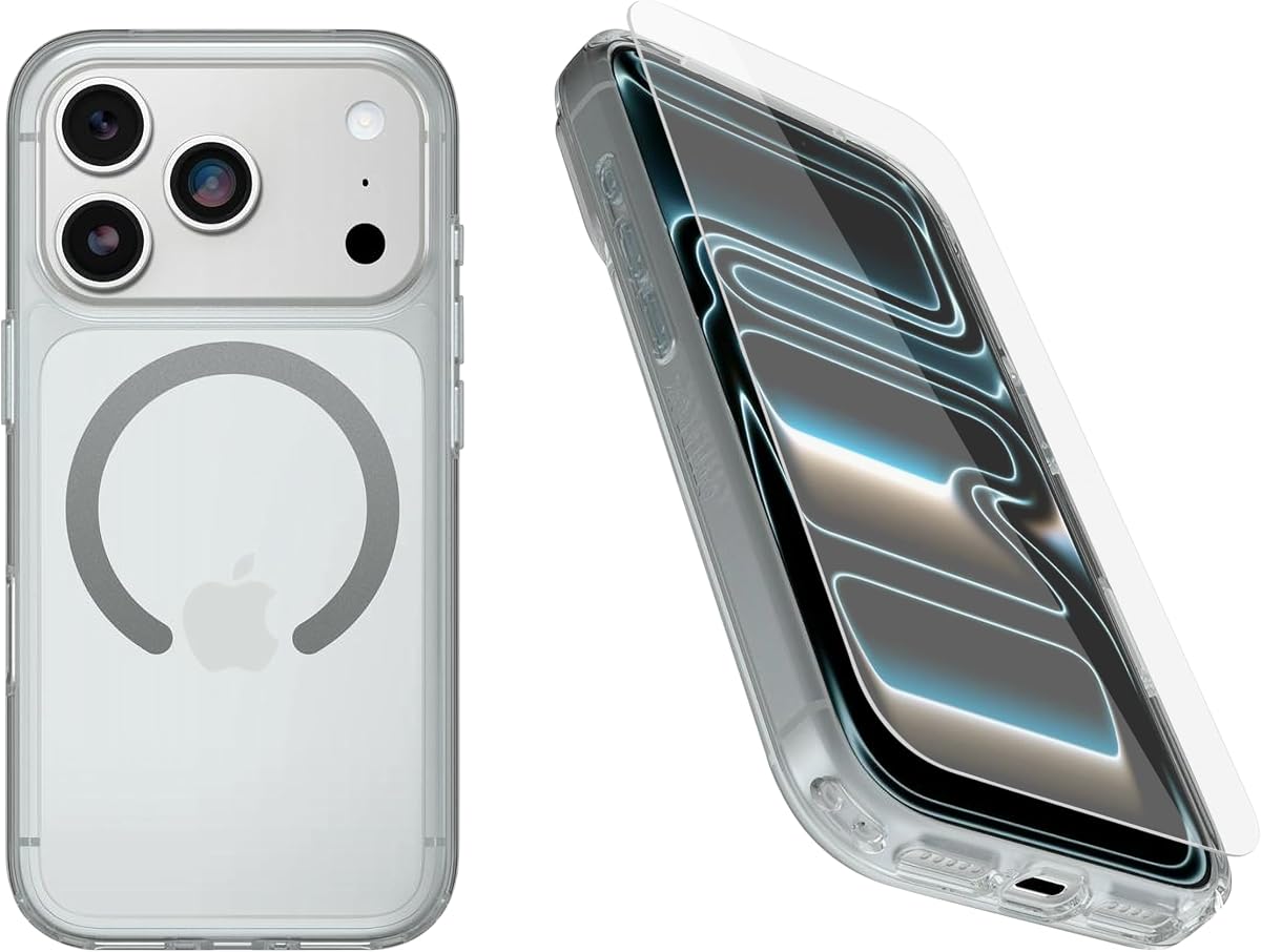 iPhone 17 Pro (Only) Bundle: Symmetry Clear Series+ Case & Screen Protector - Clear - Snaps to MagSafe - Ultra-Sleek - Raised Edges Protect Camera & Screen - Non-Retail Packaging