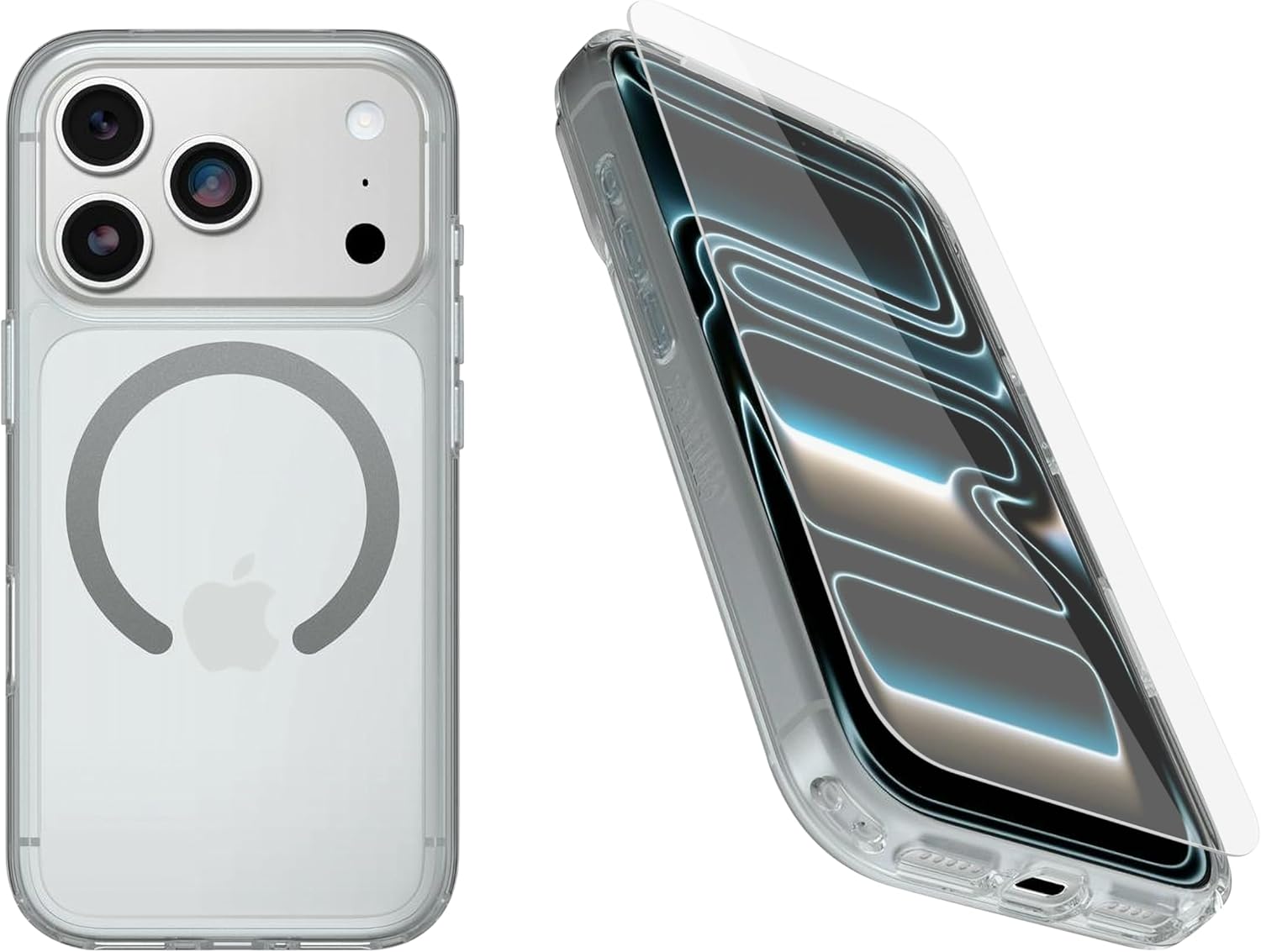 OtterBox iPhone 17 Pro (Only) Bundle: Symmetry Clear Series+ Case & Screen Protector - Clear - Snaps to MagSafe - Ultra-Sleek - Raised Edges Protect Camera & Screen - Non-Retail Packaging