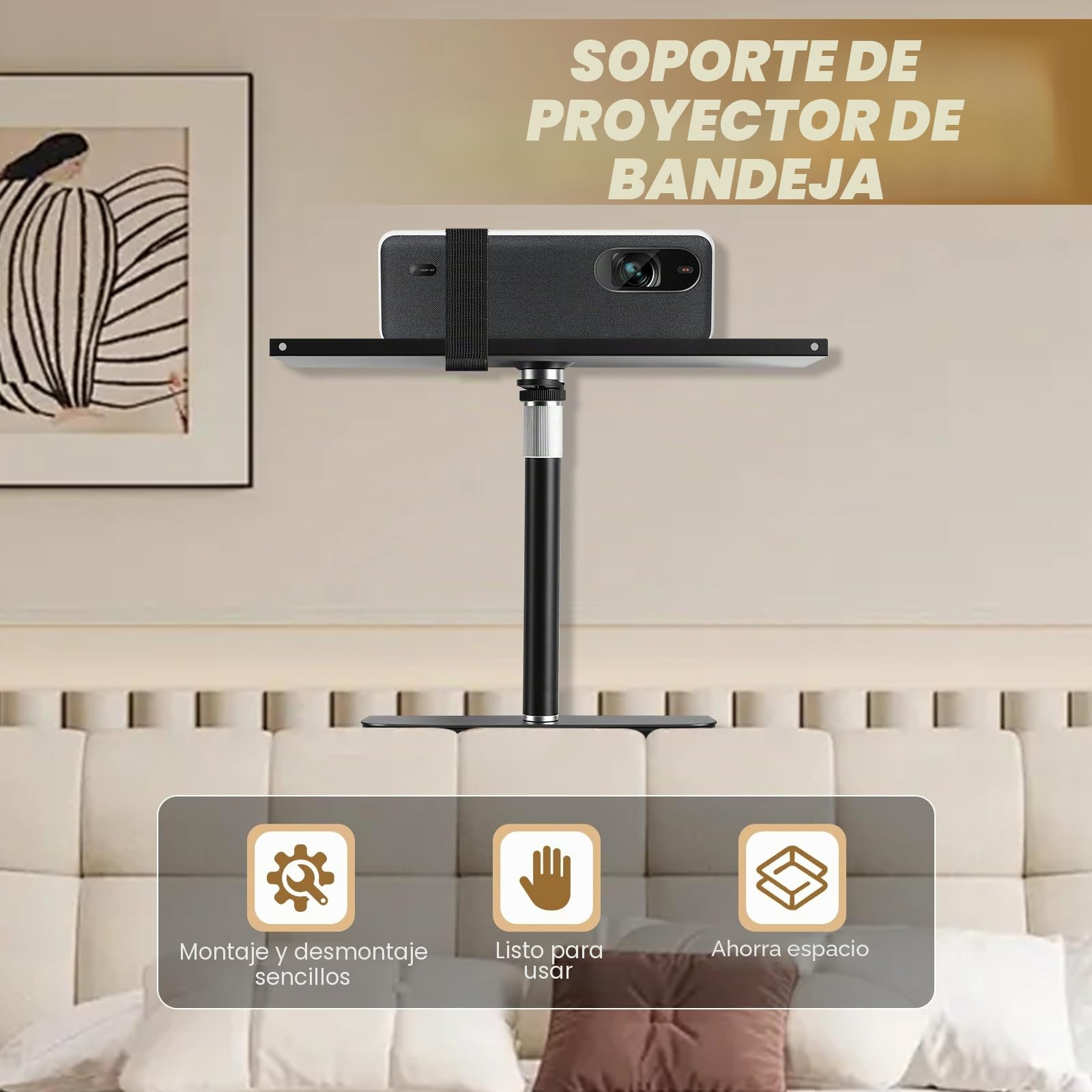 Soporte para proyector para cama y sofá, longitud de soporte ajustable 24 – 41 cm, diseño oculto, soporte para proyector, compatible con 99% proyectores XGI-MI Nebu-la Van-KYO Ep-Son (24-41 cm