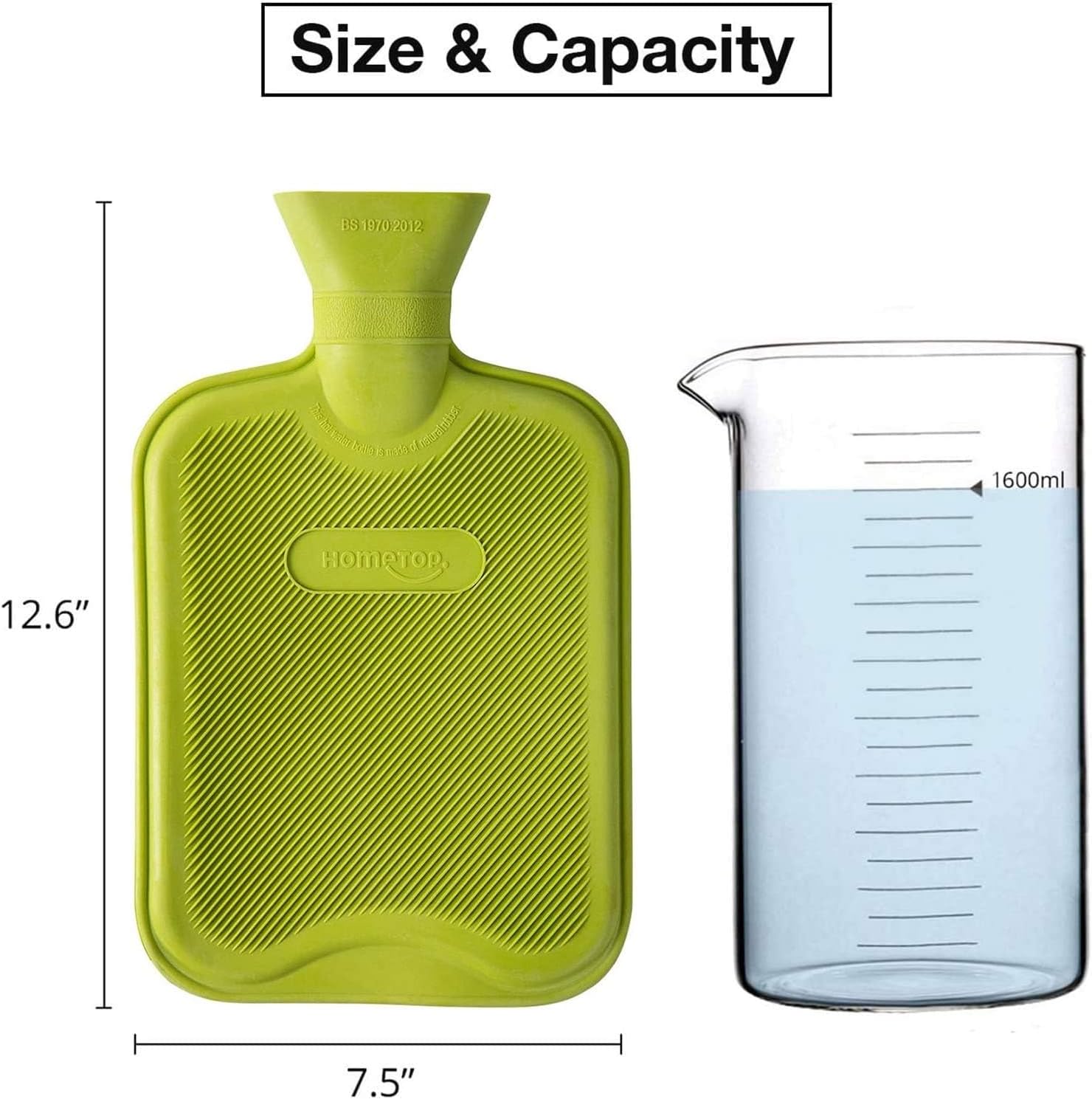 HomeTop Hot Water Bottle with Cover(2 Liters, Green/Triceratops)
