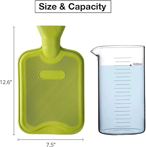 Miniatura 5 de HomeTop Botella clásica de goma para agua caliente y fría con bonita cubierta rellena de triceratops (2 litros, verdetriceratops)