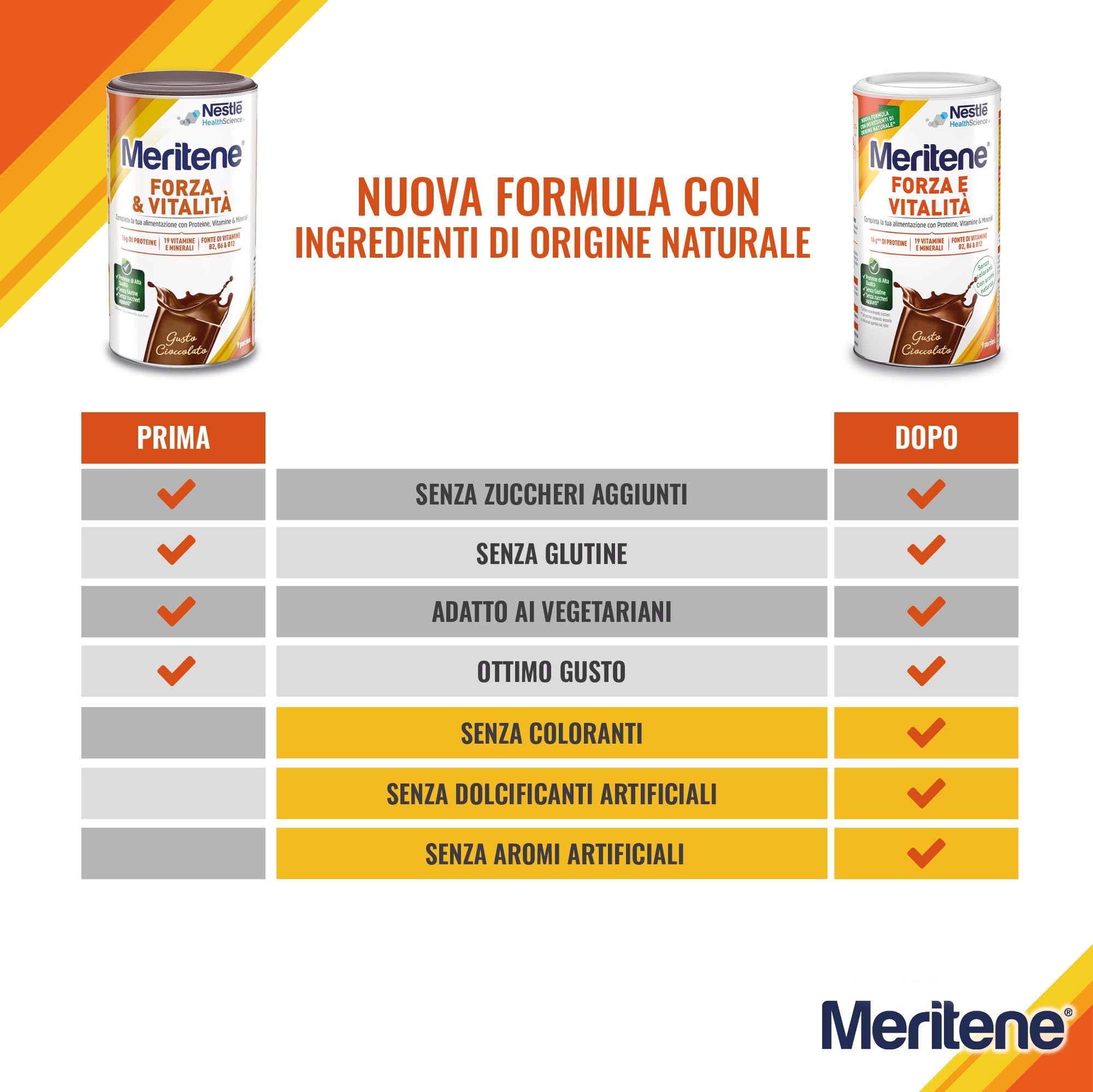 Meritene Forza & Vitalità gusto Cioccolato, bevanda alimentare in polvere |Arricchito di Vitamine, Minerali e Proteine|Rafforza il tuo Sistema Immunitario e la Salute delle Ossa|Barattolo da 2x270g