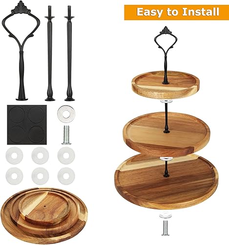 Miniatura 4 de Soporte de madera para cupcakes de 3 niveles, bandeja escalonada para servir cupcakes, torre, bandeja de postre de madera para granja, boda,