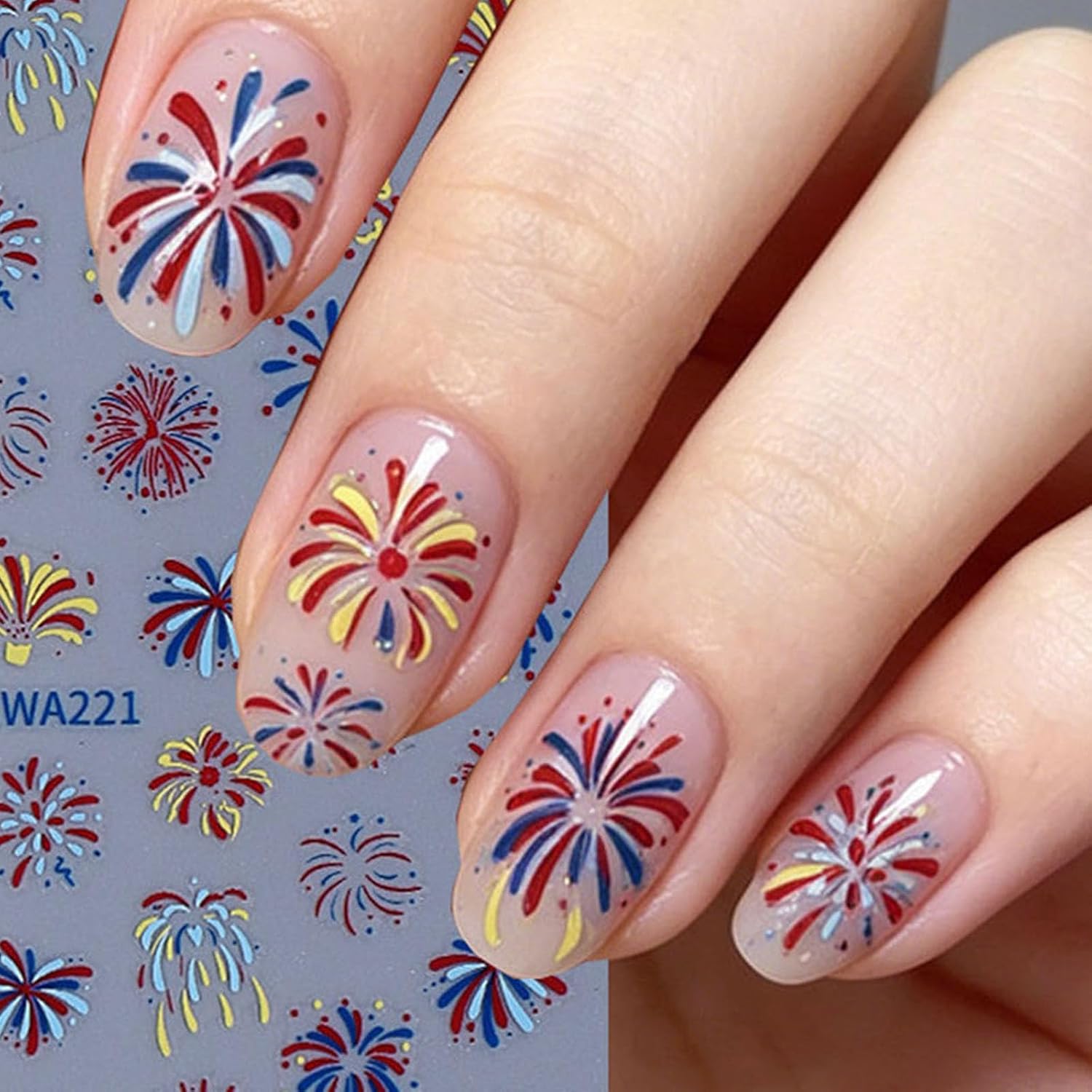 4th of July Nail Stickers Lines Nail Sticker Blue Red White Fireworks Nail Art Stickers Independence Day Nail Stickers for Nail Art DIY Nail Sticker for Women 1Pcs