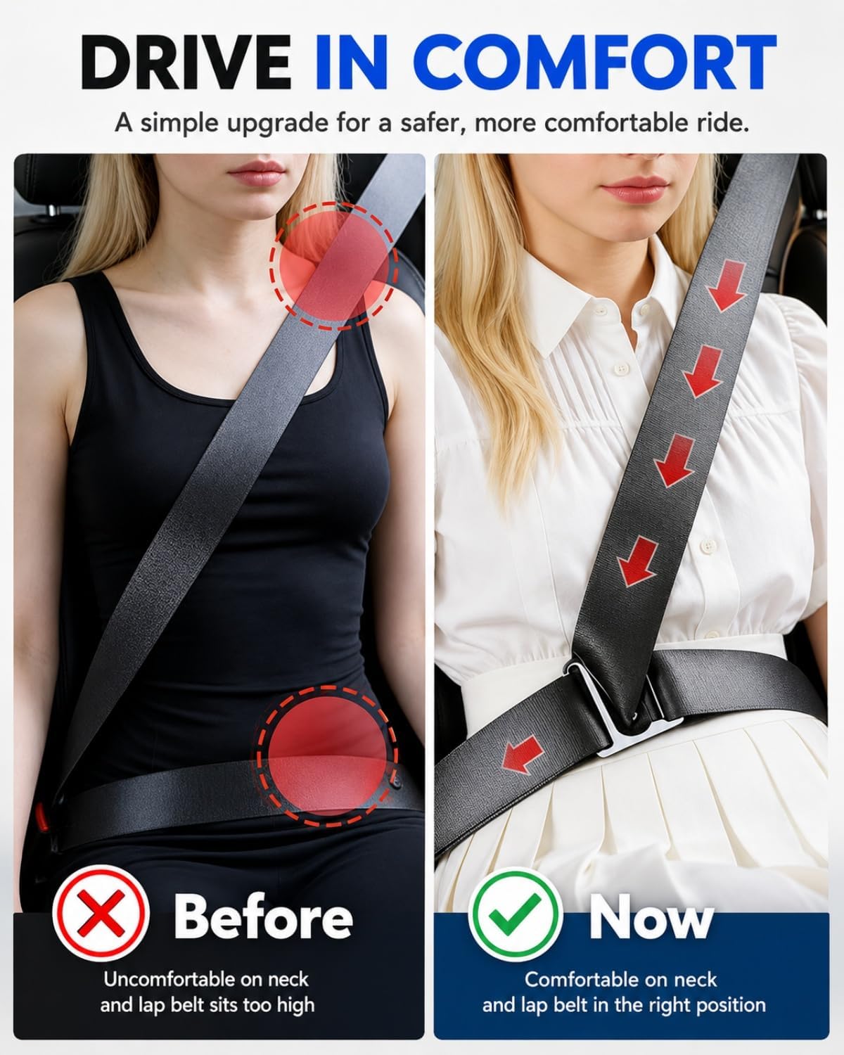Chickwin 2Pcs Seatbelt Comfort Adjuster, Shoulder & Neck Relief Clips for Seat Belt Pads, Anti-Slip & Durable, Universal Fit(Black)