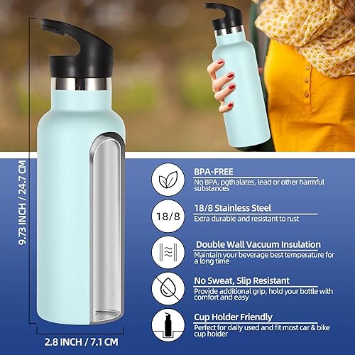 Miniatura 3 de Volhoply Paquete de 8 botellas de agua aisladas de 17 onzas, botellas de agua de acero inoxidable para niños con tapa con pajilla, botella de agua
