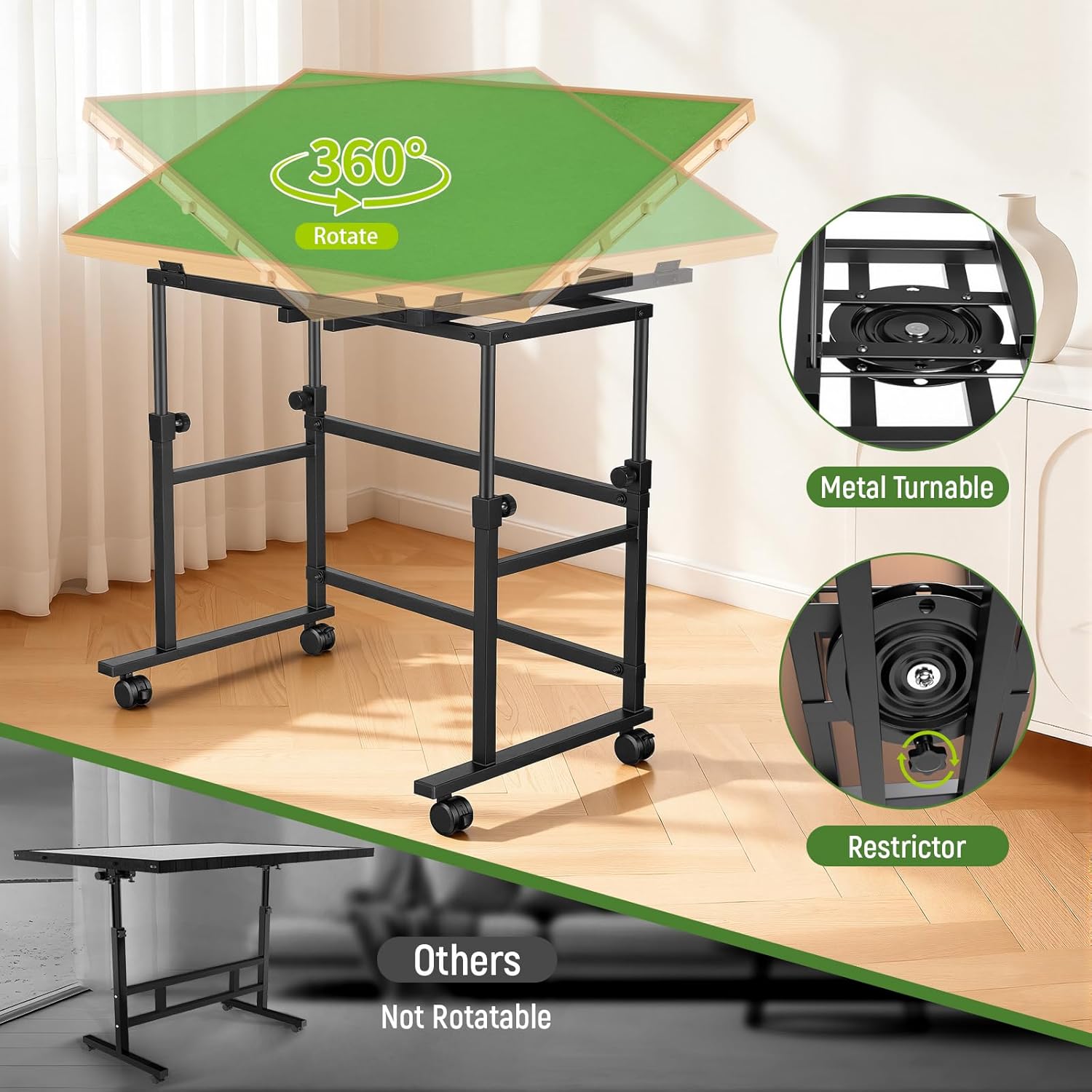 1500 Piece Jigsaw Puzzle Table with Metal Lazy Susan, Rotating Adjustable Height Puzzle Desk with Legs for Adults, 4-Tilting-Angle Portable Wooden Game Board with 6 Drawers & Cover