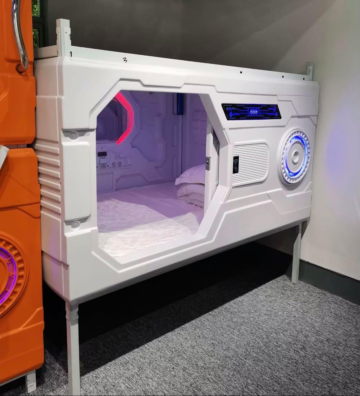 Sleeping Pod Capsule Bed with Digital Display, Sound Proof Design,Includes Matress (White), Indoor Use