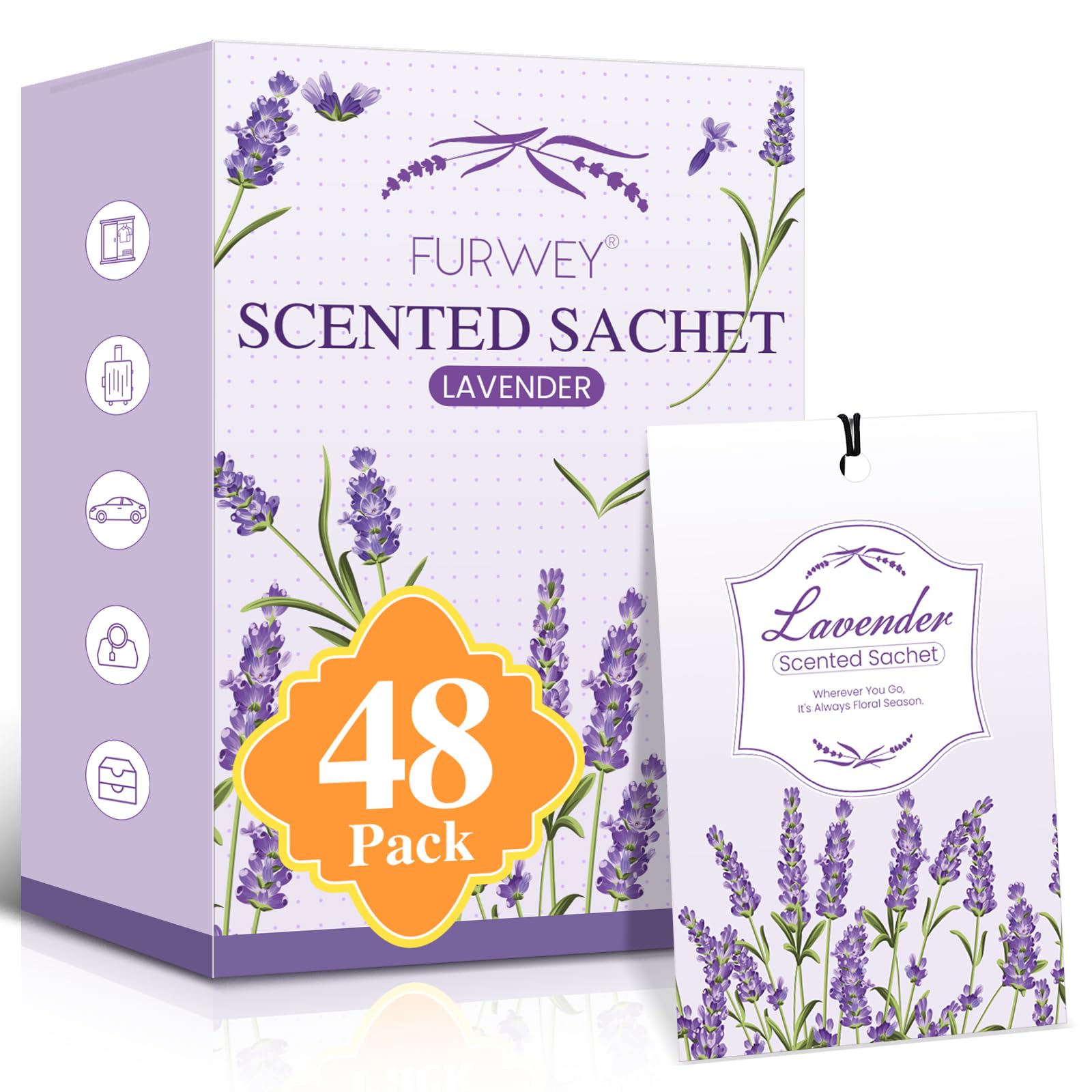 FURWEY 48 Packs Lavender Scented Sachets, Long Lasting Sachet Bag