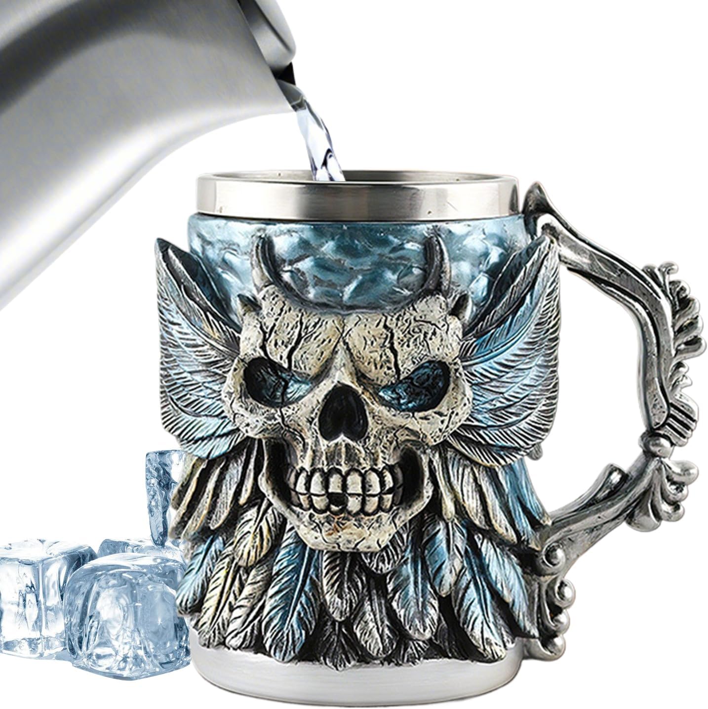 Beer Mug - Skull Tea Cup - Reusable Water Container 17 Oz Decoration for Studio Thanksgiving Restaurants Home Birthday Friends Road Trip Daily