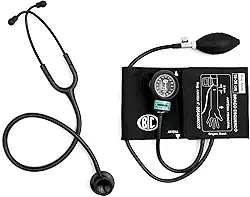 Kit Esfigmomanômetro + Estetoscópio Duplo Bic Com Estojo (Preto Total)