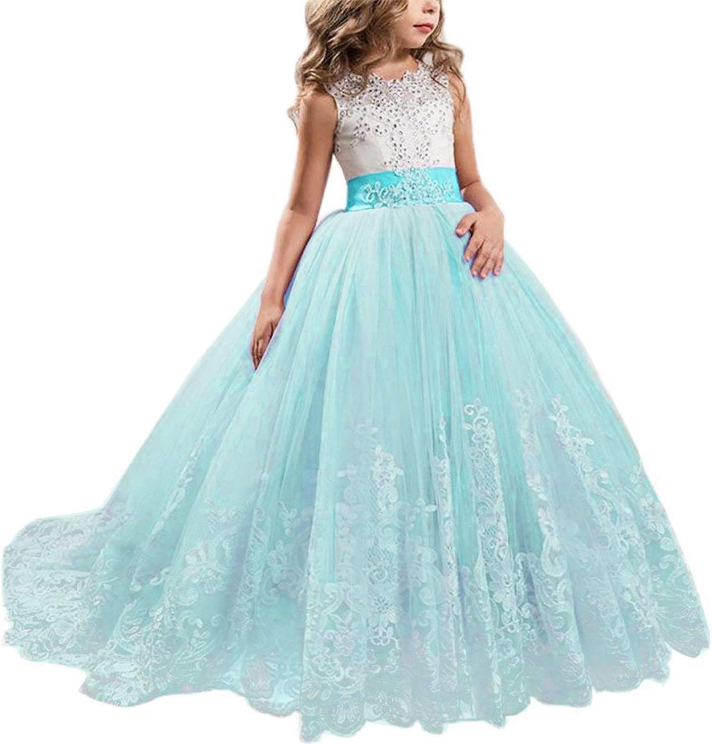 NNJXD Girls Princess Lilac Pageant Long Dress Kids Tulle Prom Ball Gowns