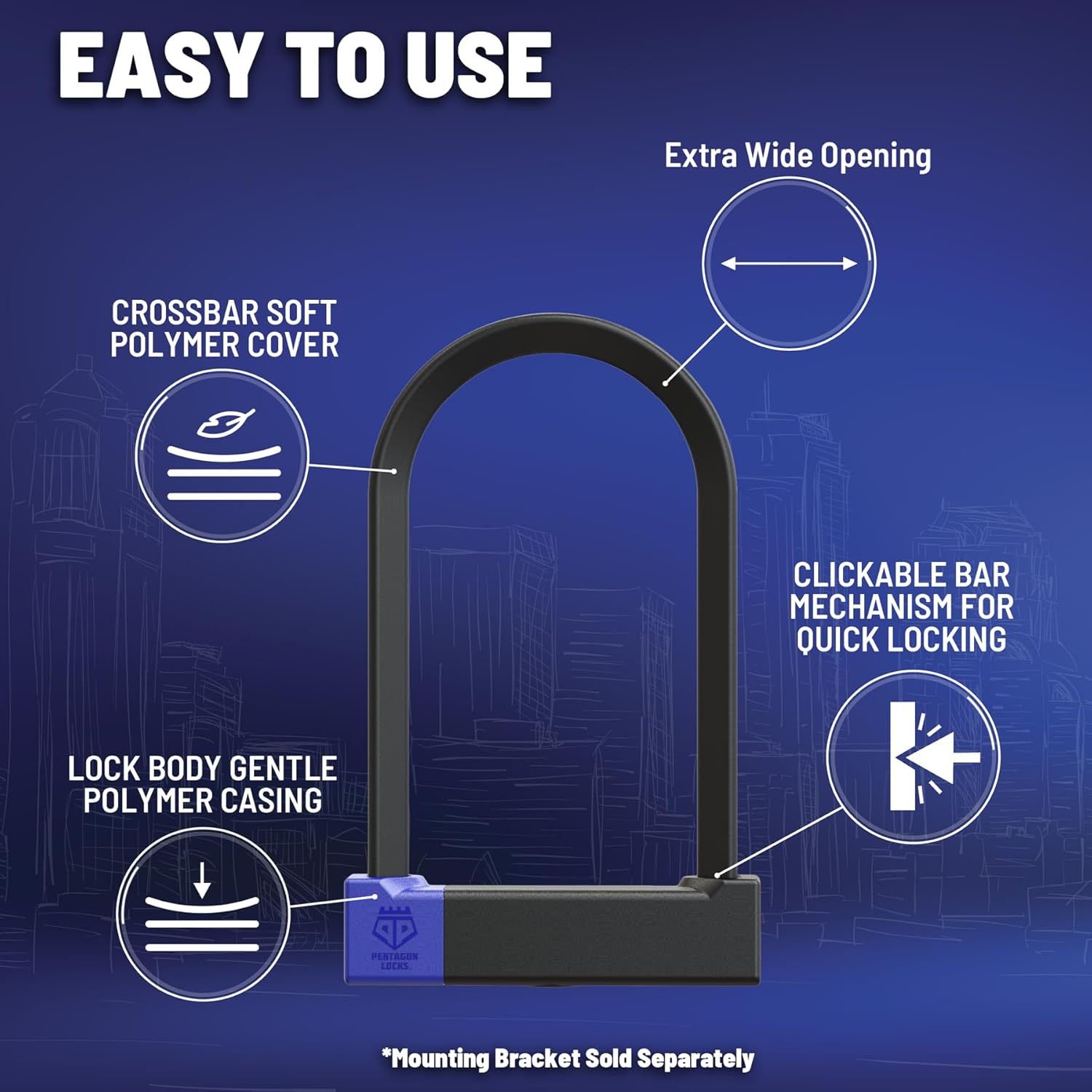 PENTAGON Bike U Lock - Patented Heavy Duty Anti Theft Bicycle ULock - Ultra Lightweight Sold Secure Gold Bike Security D Lock with Keys for Bikes Electric Bikes and Scooters