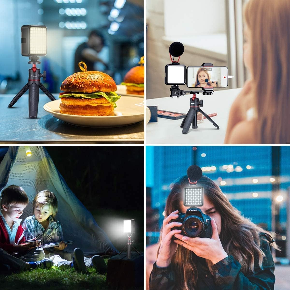 Lumière Caméra, LED Lampe avec 3 Cold Shoe, Eclairage Video Rechargeable 3000mAh, Lumiere Photo Professionnelle CRI95+Dimmable 3200K-5600K pour Tournage Vlog VL81 LED USB
