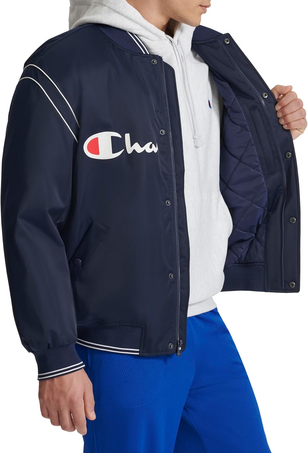 Champion Men's Satin Varsity Bomber Jacket With Logo - Image 5