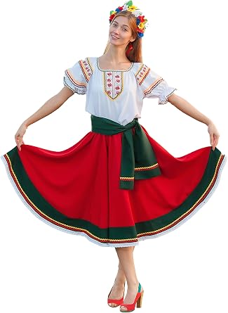 Folk dress dance costume Ukrainian traditional wear red circle skirt white blouse