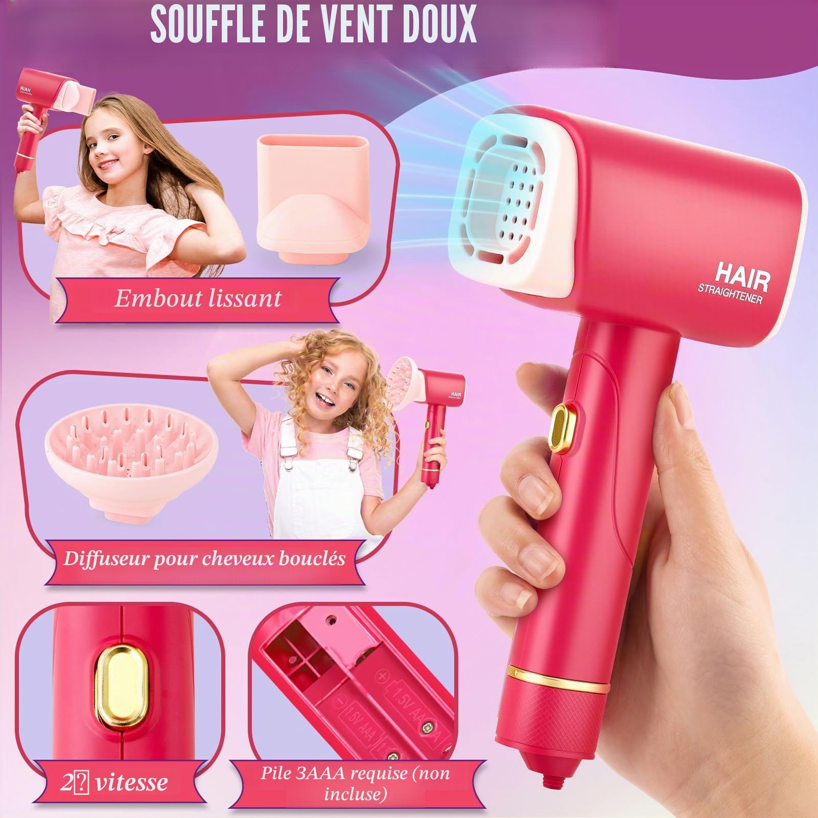 Toylink Coiffure et Maquillage Enfant Fille, Jouet avec Sèche-Cheveux, Lisseur, Miroir, Peigne, Ciseaux et Malette, Accessoires de Coiffure Beauté Cadeau pour Fille 3 4 5 6 7 8 Ans