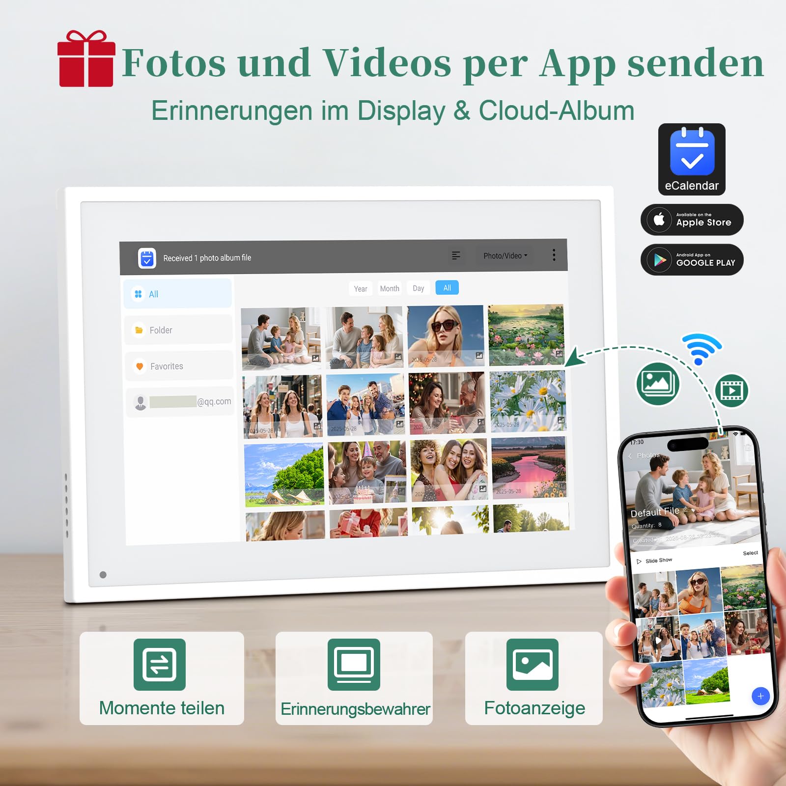 Digitaler Kalender, 10.1 Zoll Digitaler Wandkalender für Familien, Touchscreen Terminplaner mit App Synchronisation, Essensplaner und Belohnungssystem