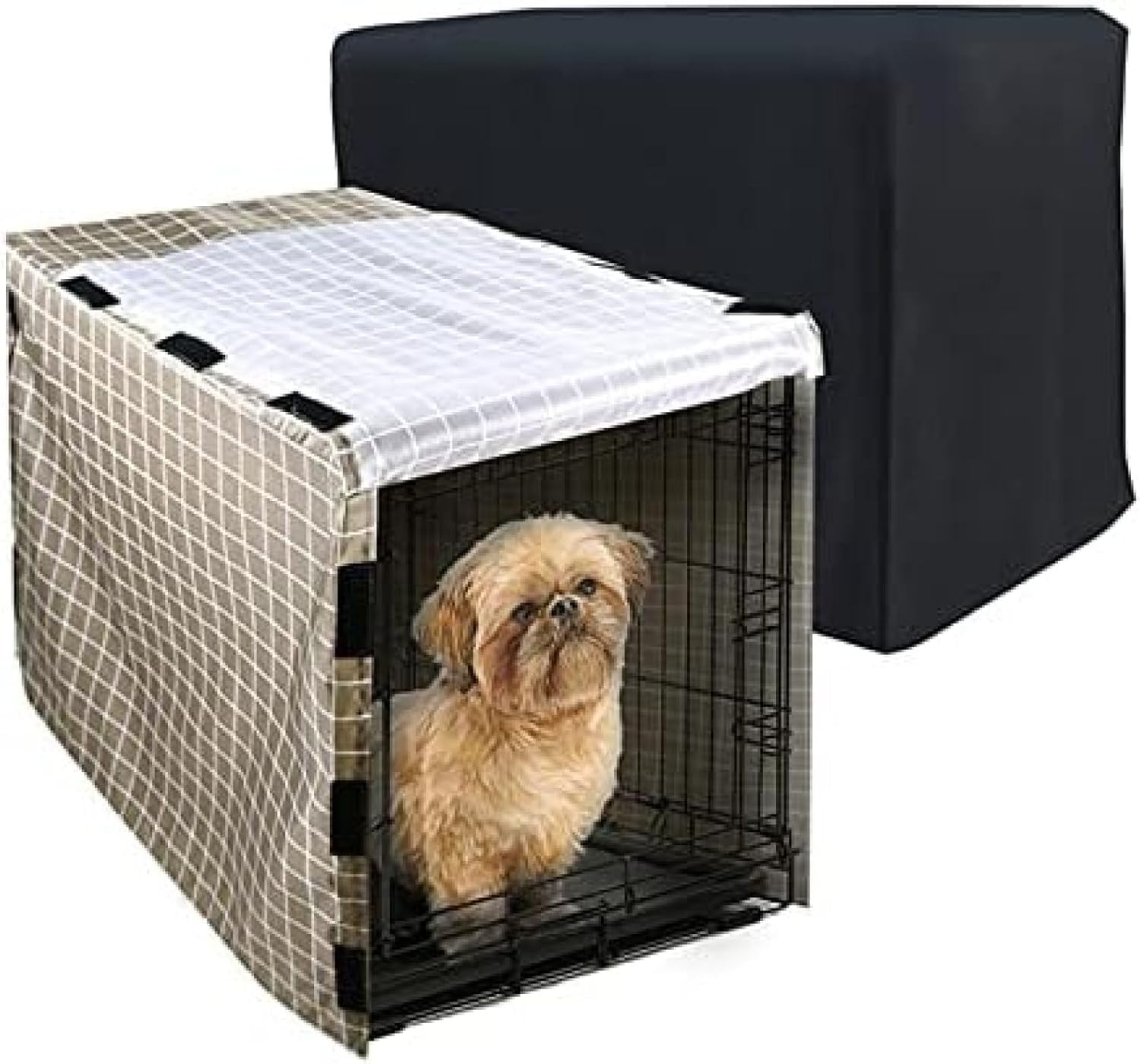 Dog Crate Cover - Soundproof, Ventilated Polyester Cover For Wire Crates, Universal Fit, Plaid Pattern (24 Inches)