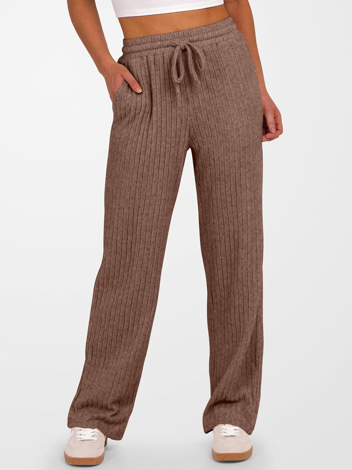 ANRABESS Womens Ribbed Knit Lounge Pajama Pants Soft Fuzzy Comfy Straight Leg Drawstring Fall Loose Pj Bottoms with Pockets - Image 3