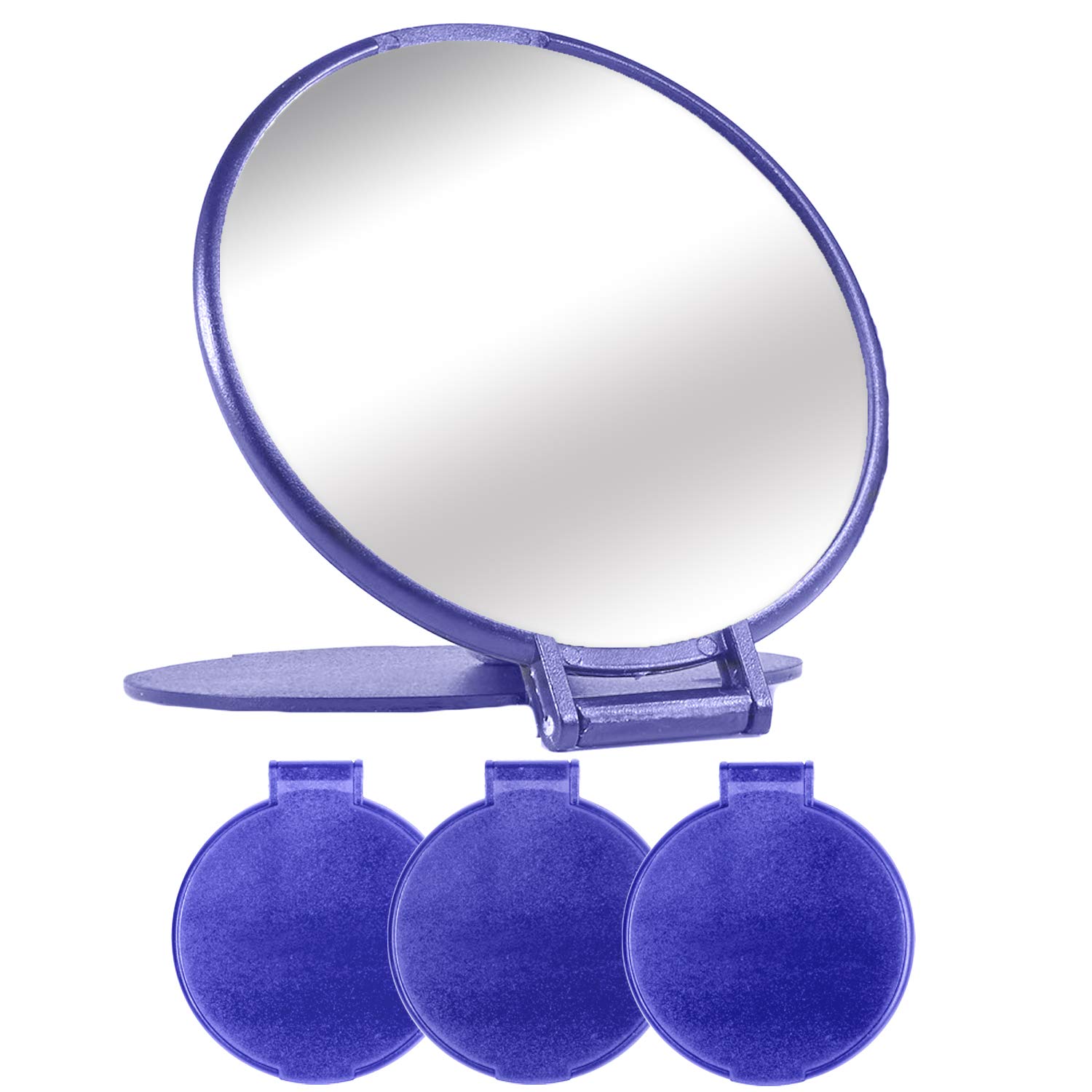 Compact Mirror Bulk Round Makeup Mirror for Purse, Set of 3, 2.6"L x 2.37"W (Blue