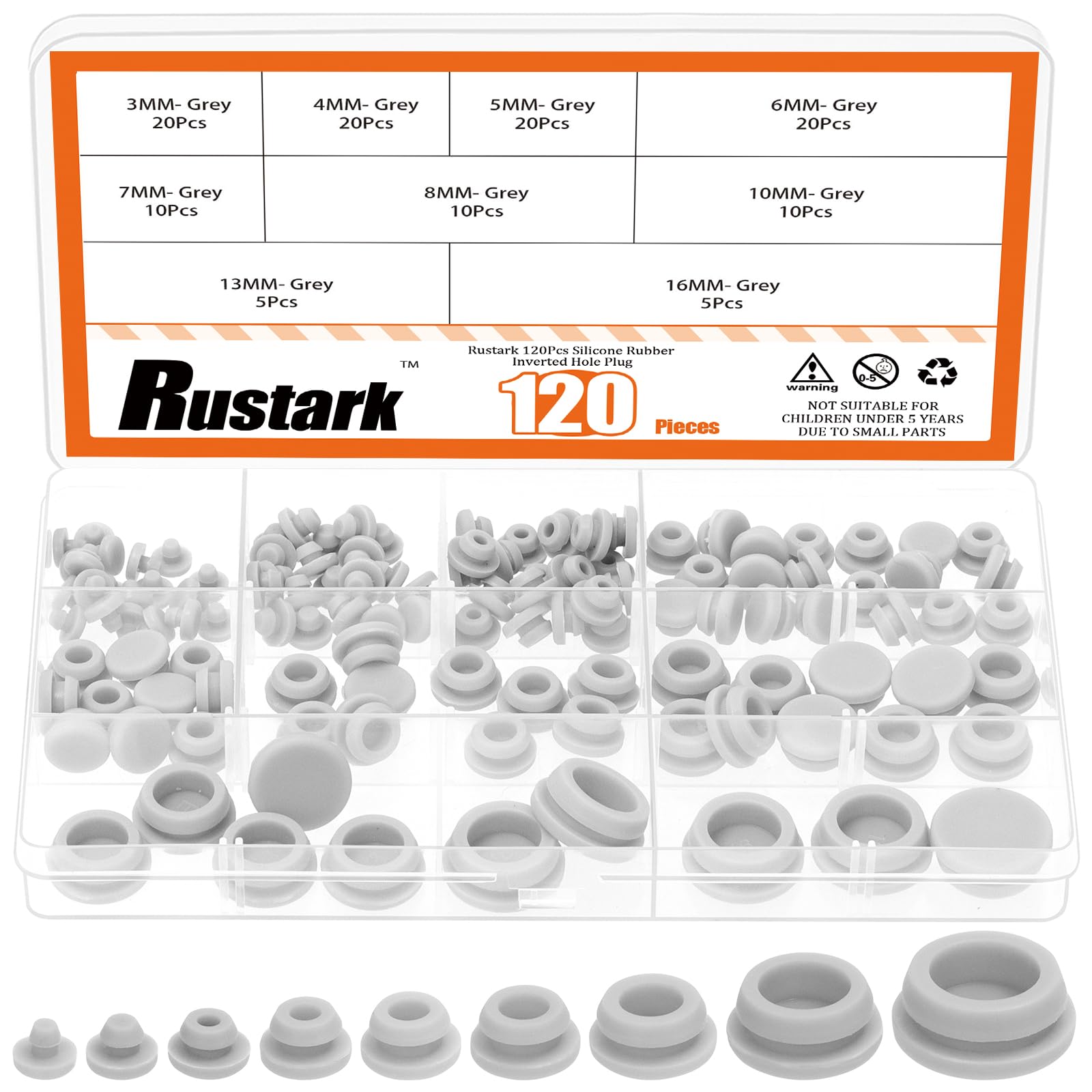 Rustark 120Pcs 9 Sizes Grey Rubber Hole Plugs Assortment Kit Silicone Round Hole Plug Snap Locking Waterproof Sealing Plug Seal Button Plugs for Kitchen Furniture