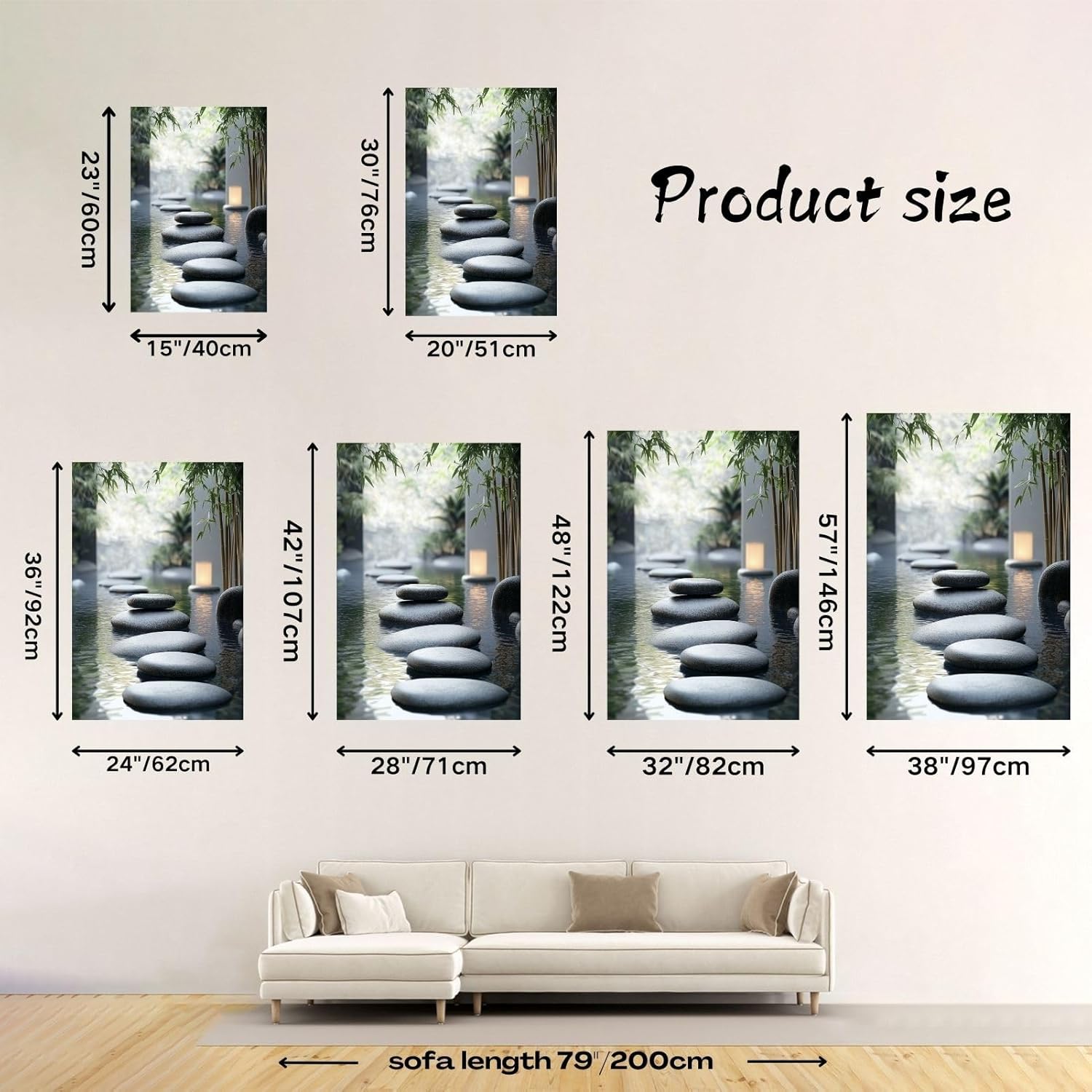 Zen Stone Wall Art, Spirit Pictures Canvas Wall Decor, Spa Stones Posters Prints, Peaceful Still Life Bamboo Picture for Zen Office, Yoga Meditation Room (24"x36")