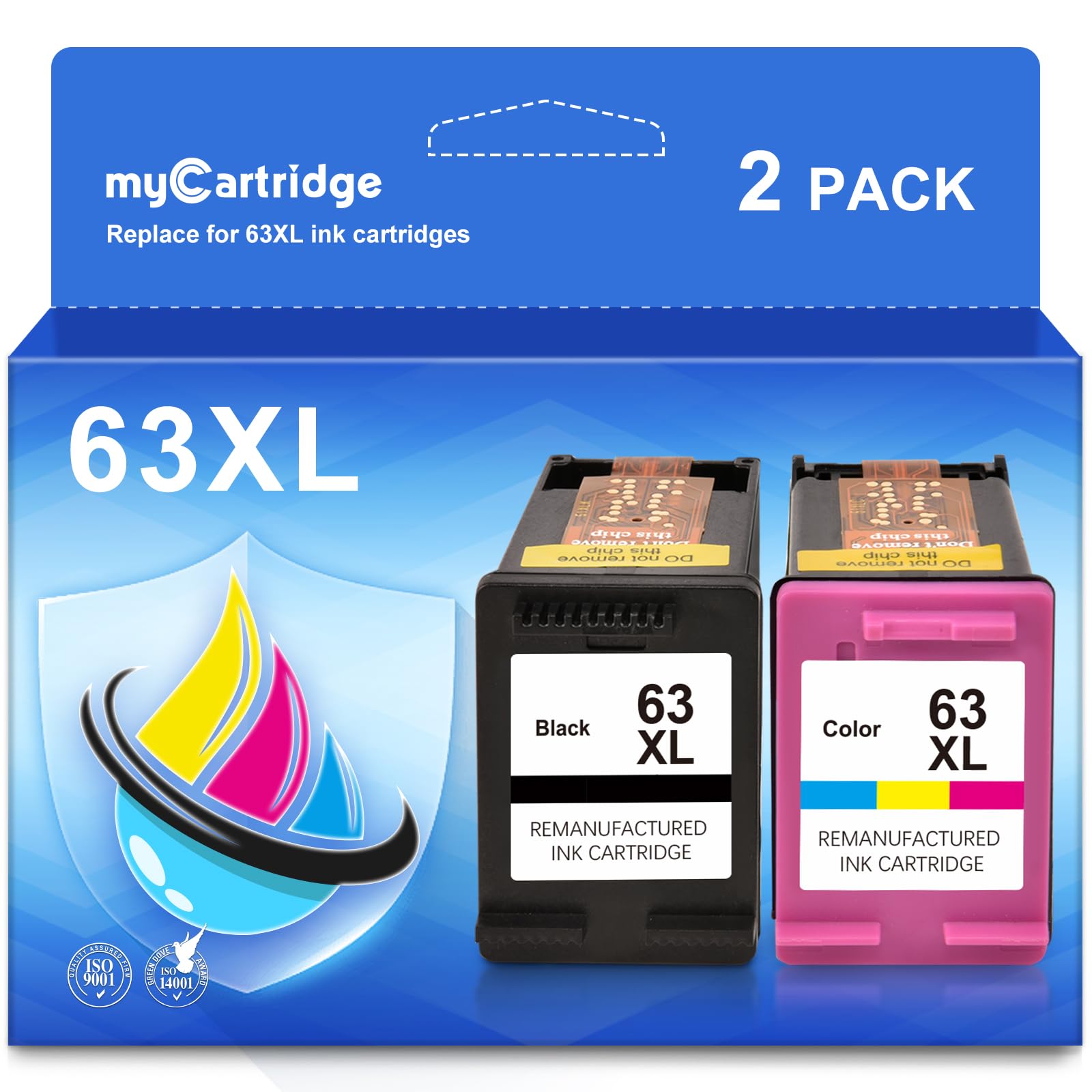 myCartridge 63XL Remanufactured Ink Cartridge Replacement for HP 63XL 63 Ink Cartridge (1 Black, 1 Color) Combo Pack use with HP Envy 4520 4512 OfficeJet 4655 5255 3830 Printer 63XL Ink cartridges