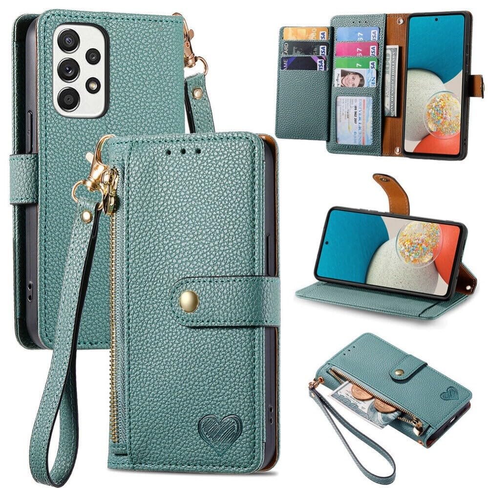 Generic Funda compatible con Samsung Galaxy A05S (color: verde) con cierre de cremallera, funda de piel con tapa