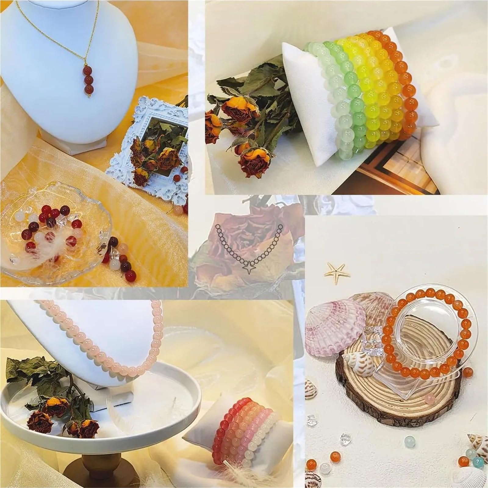 Milchglas-Rocailles, 2 Schachteln, 48 Fächer, Glasperlen für Schmuckherstellung, 24 Farben, 8 mm, Kristall-Armband-Set, runde Suita