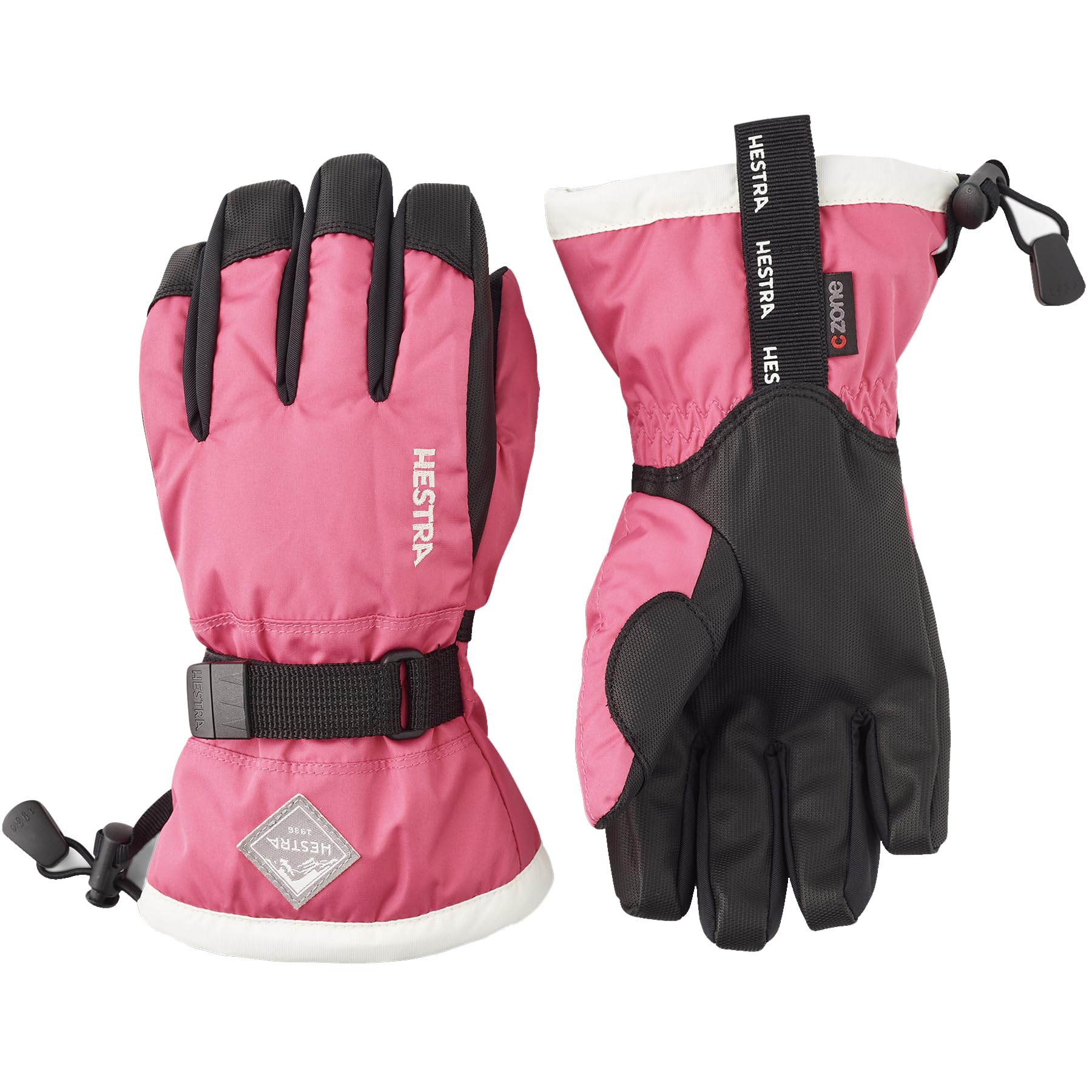 Hestra Ski Gloves for Kids: Waterproof C-Zone Cold Weather Winter Gloves, Fuchsia/Ivory, 7