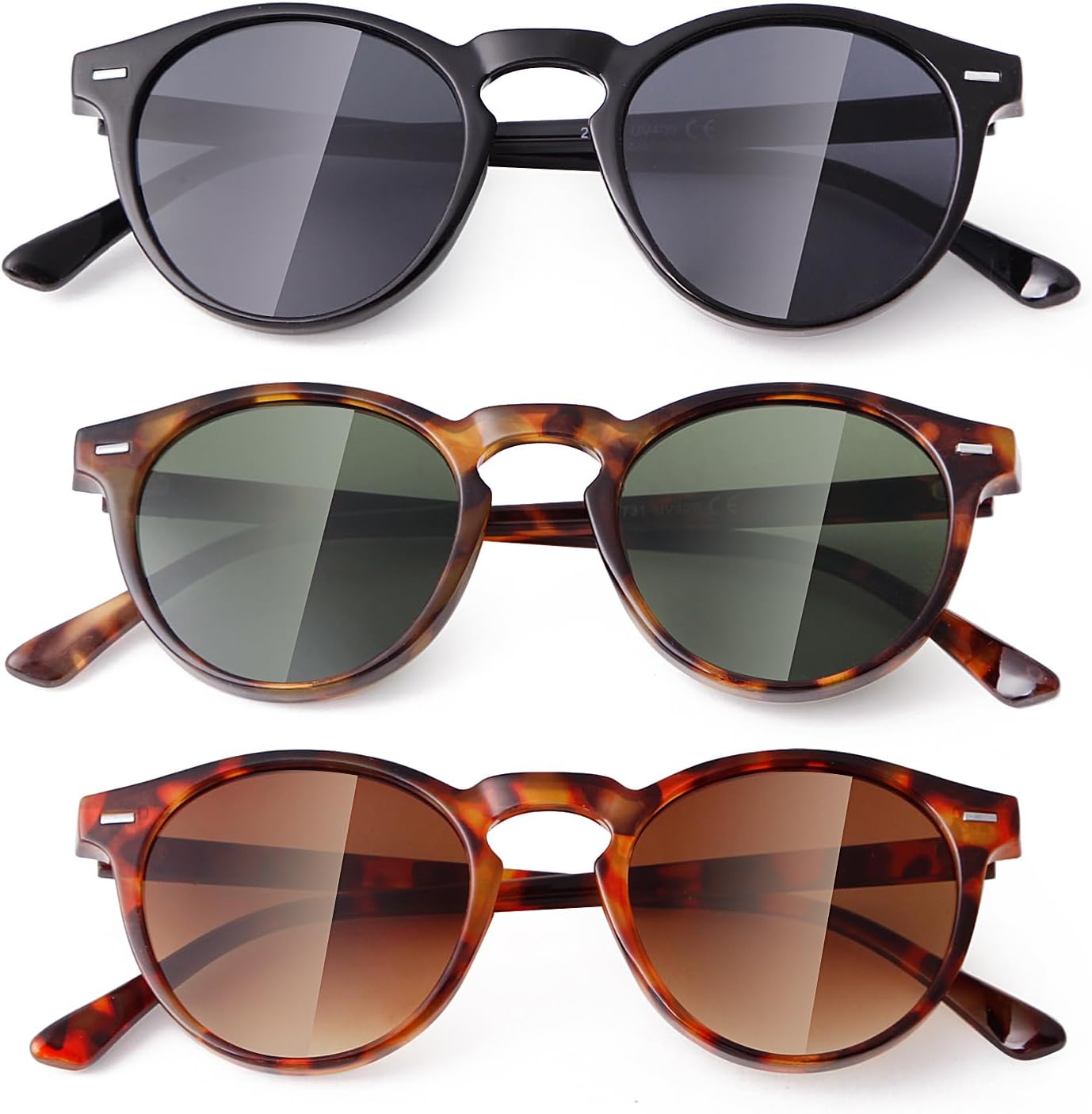 VIA LEECA Retro Round Sunglasses for Women Men Small Circle Tinted 46mm UV400 Protection Lens Shades Style