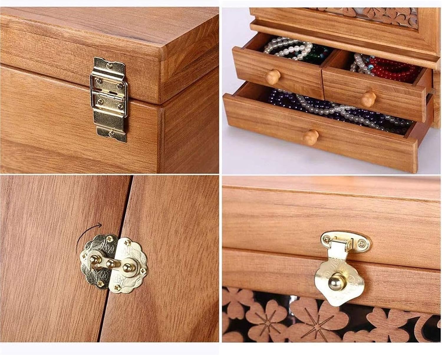 Jewelry Box -Openwork Wooden Storage Multi-Layer Accessories Wedding Accessories