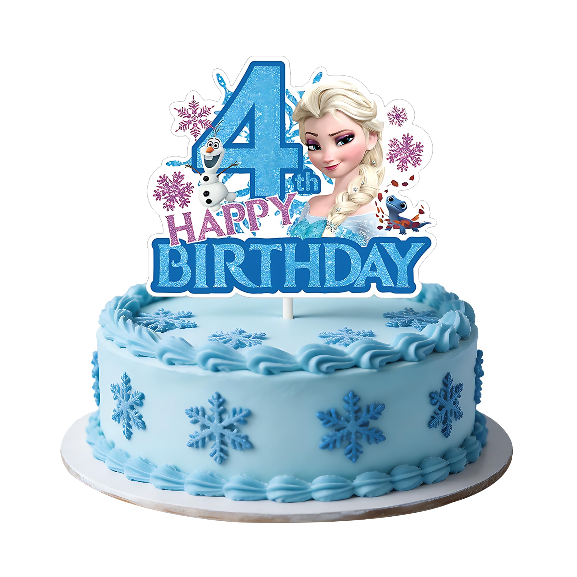 Photo 1 of Cute Princess Cake Decorations, Snow Themed Happy Birthday Cake Topper, Number 4 Birthday Party Supplies, Princess Themed Party Decorations for Girls