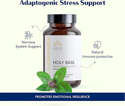 Kerala Ayurveda Holy Basil Tulsi Extract Capsules (60 Vegan Tablets) | Adrenal Support Herbal Supplements with Respiratory Wellness & Calm Support | Natural Ingredients | Prop 65 Compliant
