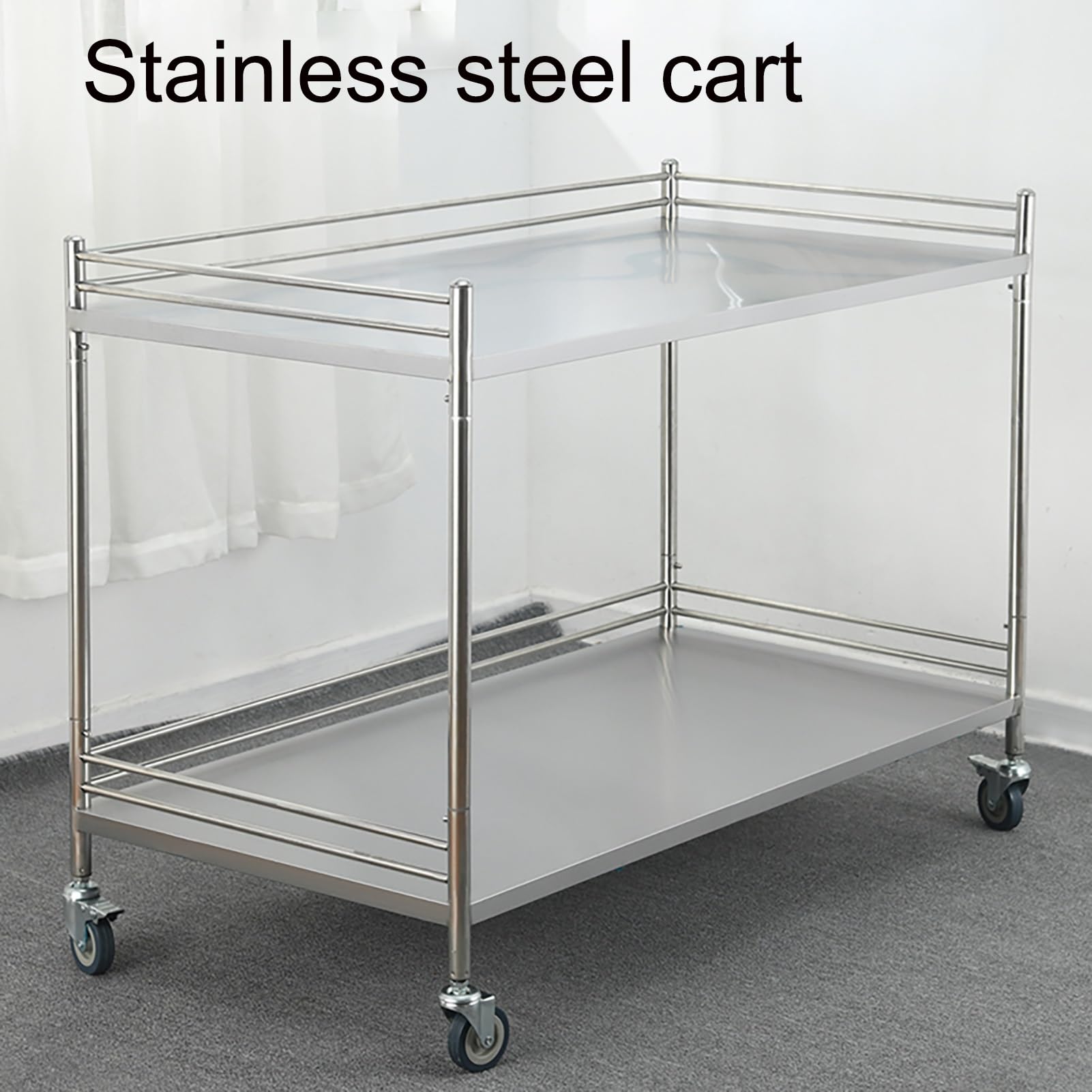 Carro utilitario con 2 estantes de acero inoxidable, carrito de cocina tipo isla, mesa de preparación y trabajo comercial, para restaurantes, hogares y hoteles (tamaño: 66 * 44 * 86 cm / 26 * 17,5 *