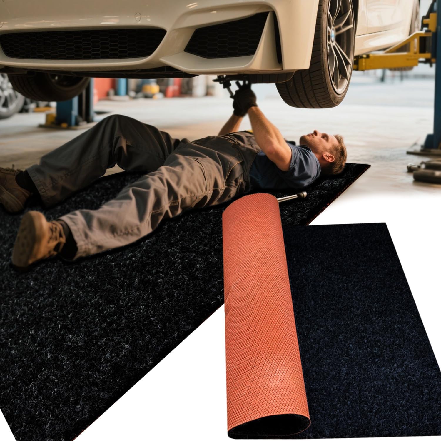 Oil Spill Mat Thick 1/3", 72" x 60" Heavy Duty Rubber Garage Floor Protector Mat for Driveway Outdoor, Absorbs Grease Water Leak-Resistant Carpet for Under Car Auto Golf Cart Mower Washer, Black