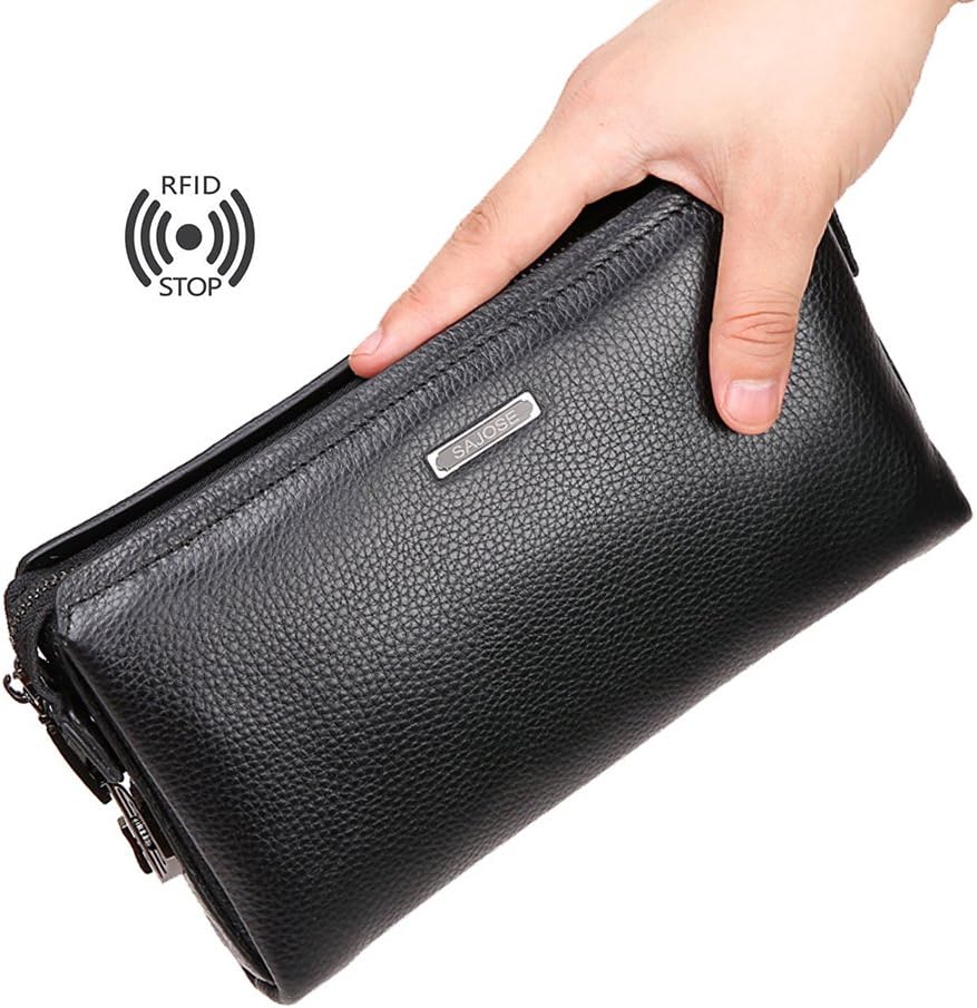 Men's Genuine Leather Business Clutch Handbags Anti-Theft Men Wallet Cowhide Leather Purse SAJOSE