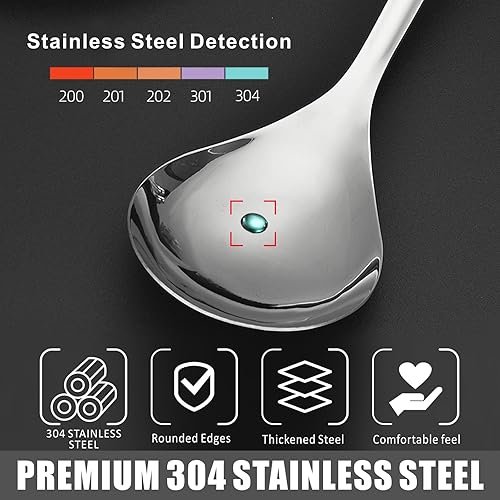 Miniatura 4 de Juego de cucharas de cocina grandes para servir, cucharón de salsa de sopa de acero inoxidable, metal ranurado sólido, para mezclar, servir,