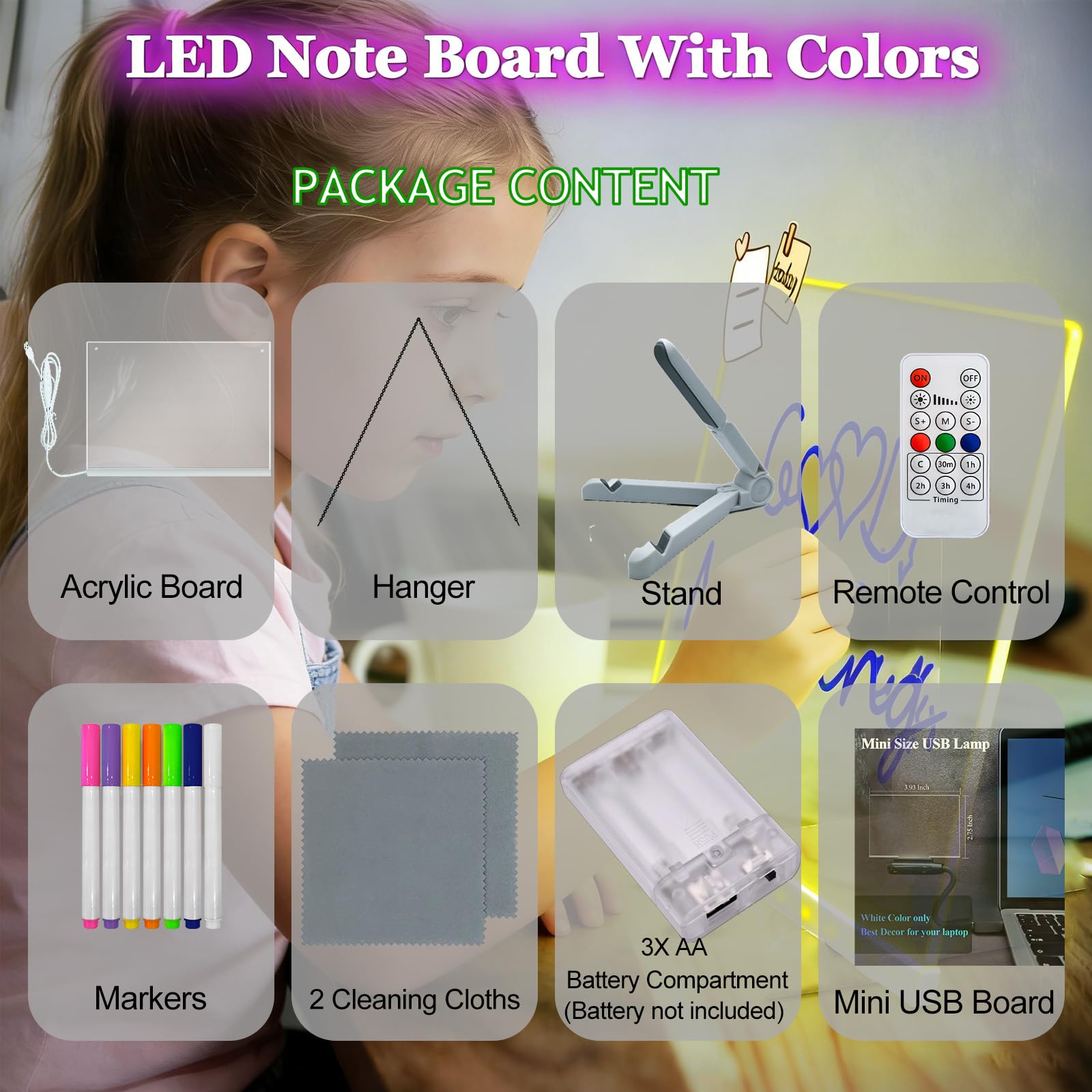 Yan-tech Tableau de Planification réutilisable avec veilleuse LED Lumineuse Transparente 15,7 x 11,81 Pouces Tableau effaçable à Sec Produits Scolaires de Bureau Télécommande de Bureau 7 Couleurs