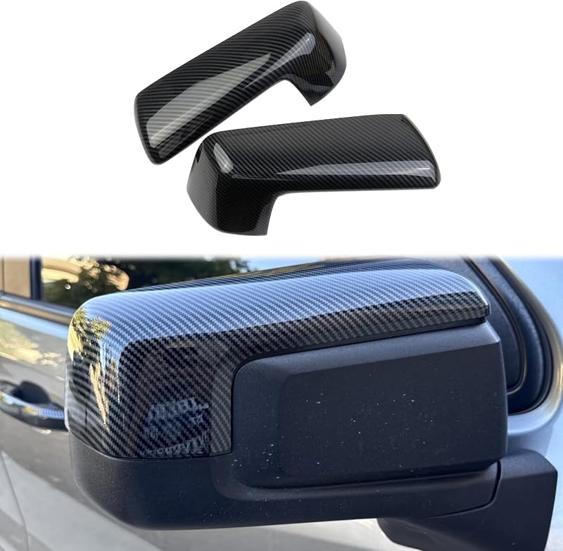 Moldura Protetora para Espelho Retrovisor Externo Fewshaw com Padrão de Fibra de Carbono para Chevrolet Silverado 1500 e GMC Sierra 1500 2019–2026 – 2 unidades