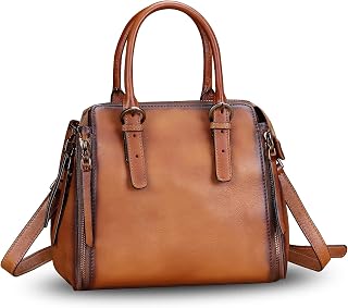 Genuine Leather Handbags Satchel for Women Purse Vintage Handmade Top-Handle Crossbody Shoulder Bag (Brown)