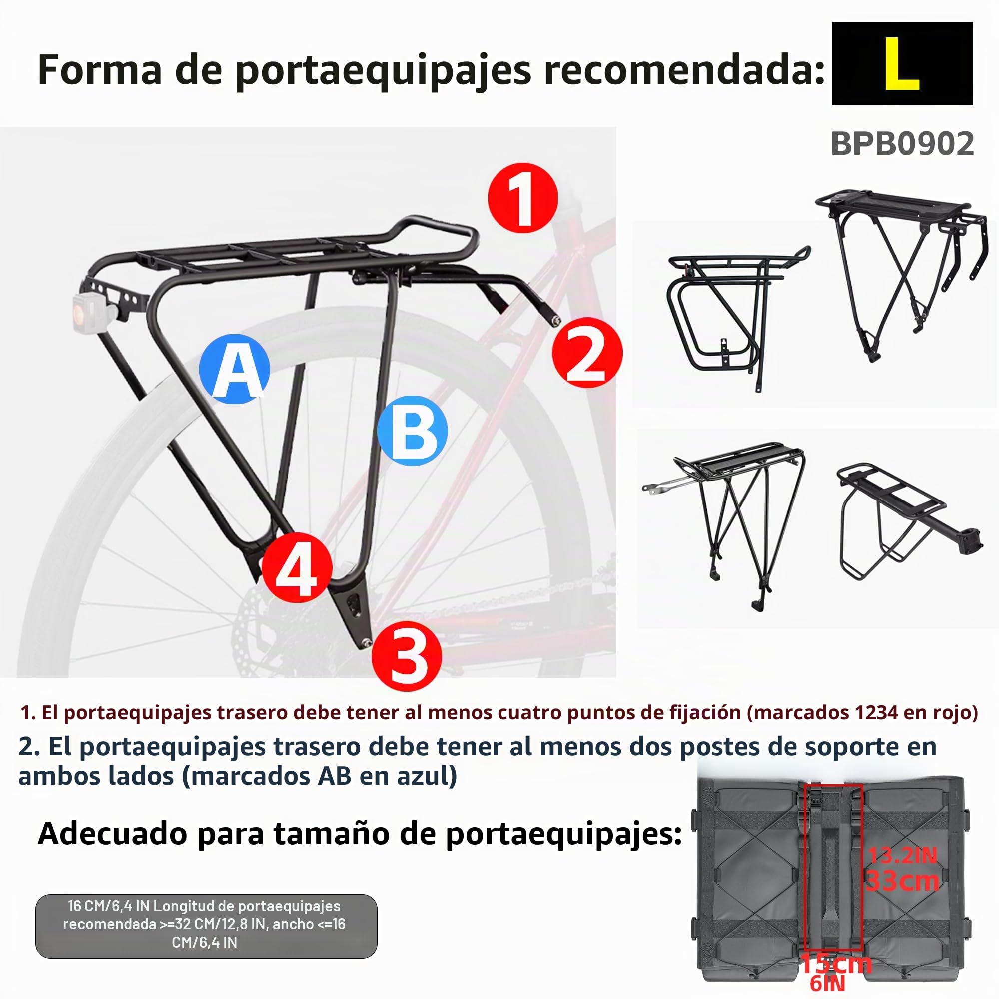 Rhinowalk Bolsa para bicicleta con doble panel para portaequipajes, bolsa para sillín para bicicletas con portaequipajes traseros con asa profesional, accesorio profesional para ciclismo - 40L Negro