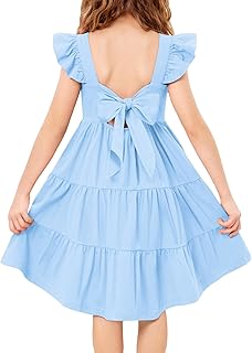 Toddler Dress Little Girls Summer Cotton Backless High Low Hem Beach Casual Sundress with Pockets - Buy now