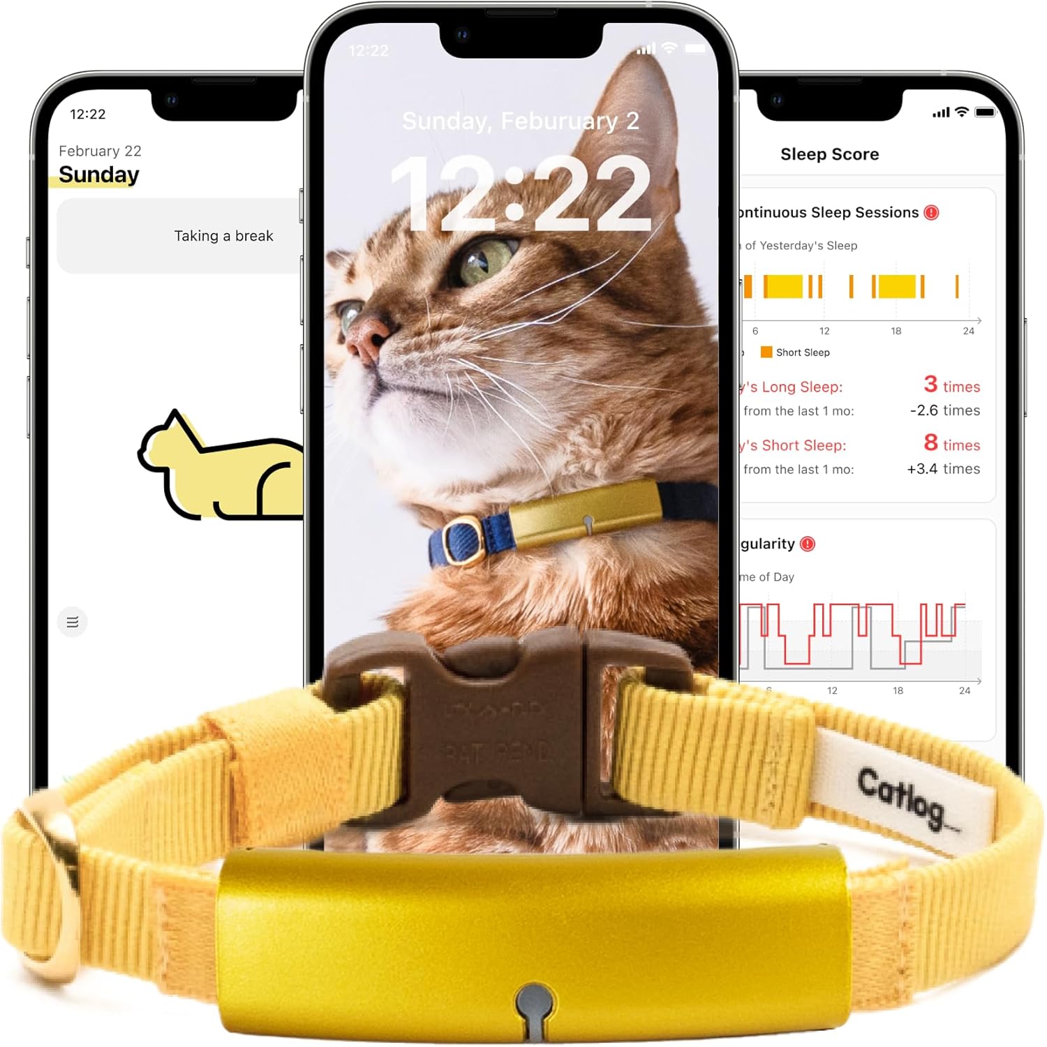 Health Tracker for Cats – Smart Cat Collar with Safety Breakaway Buckle for Indoor Cats, Wellness Alerts, Real-time Monitoring (Yellow, M)