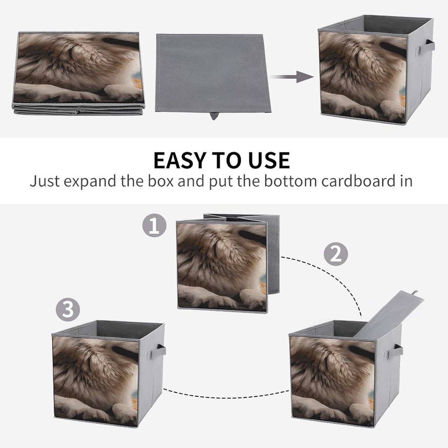 Multi Use Organizer Bins, Fun Animal Wolf Printed Storage Bins, Foldable Storage Baskets Are Suitable For Bedrooms, Offices, And Cars