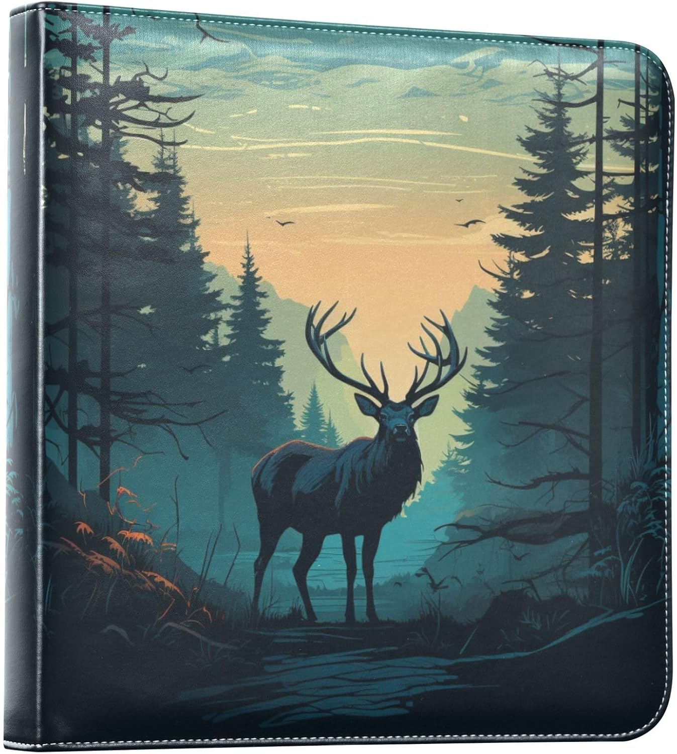 JIPONI Elk Deers Large Photo Album, DIY Leather Cover Scrapbook Albums for 4x6 5x7 6x8 Pictures, Self Adhesive Memory Book for Wedding, Baby, Family