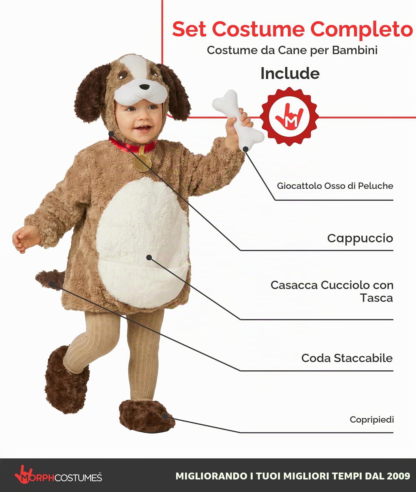 Morph Costume Cane Bambino, Costume Cane Bambina, Vestito Cane Bambino, Vestito Carnevale Cane Bambino, Costume Cagnolino Bambino, Costume Carnevale Cagnolino