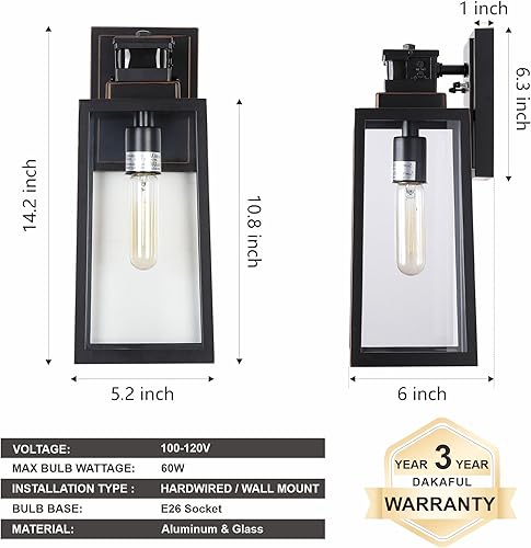 Miniatura 5 de DAKAFUL Paquete de 2 faroles de pared para exteriores con sensor de movimiento, lámpara exterior mejorada del atardecer al amanecer, 3 modos de